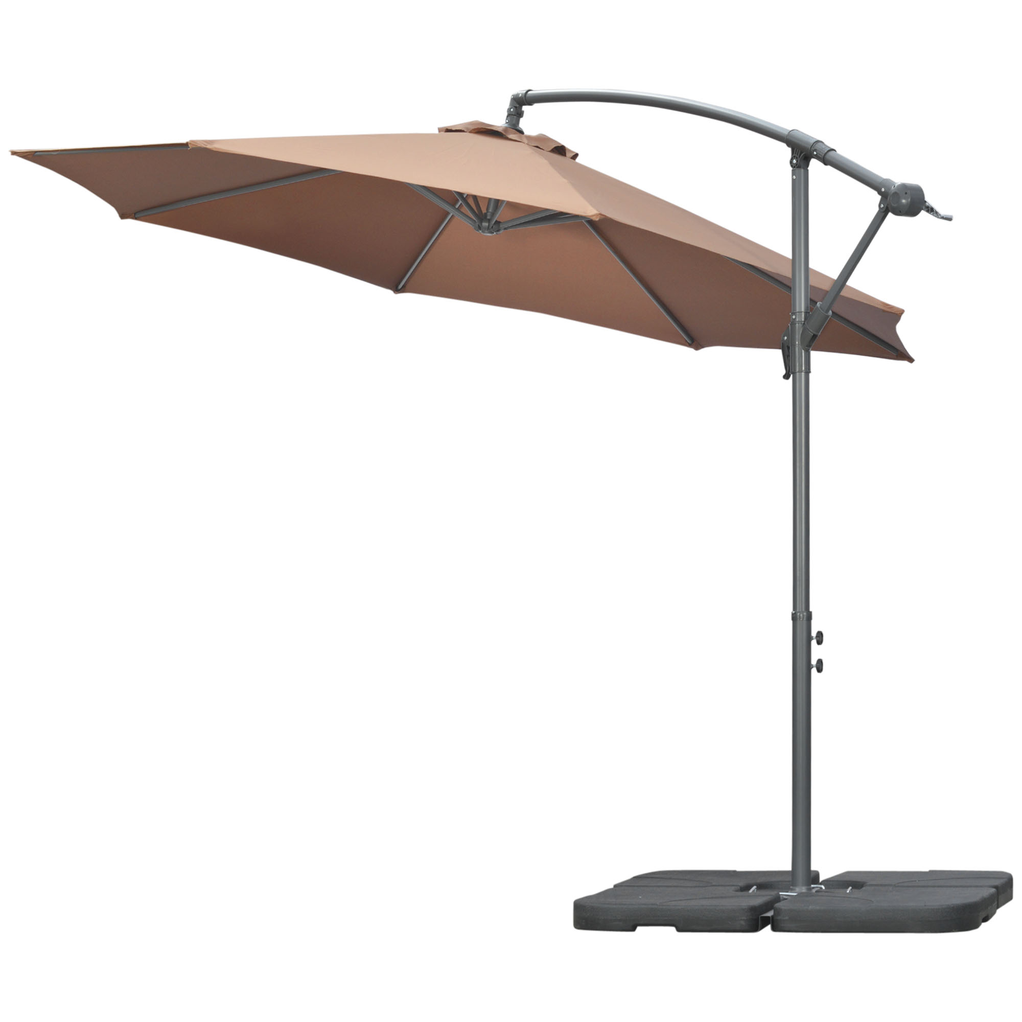 Outsunny Parasol Décentré à 6 Baleines avec Manivelle et Base en Croix, en Métal et Polyester, Ø292x247 cm, Café