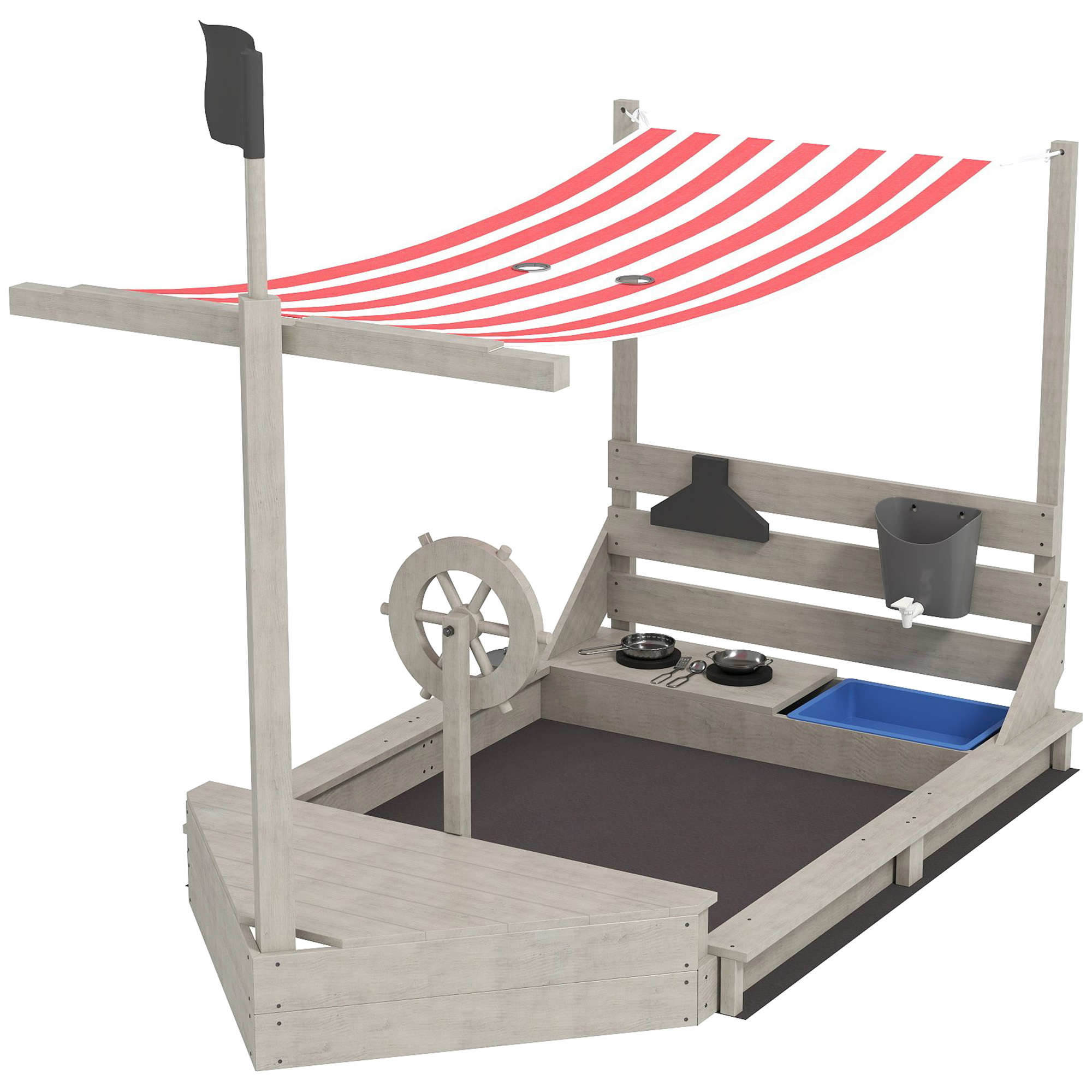 Bac à Sable Pour Enfants +3 Ans Avec Couvercle Et 3 Sièges - Rond 123 Cm - HDPE Résistant - Extérieur