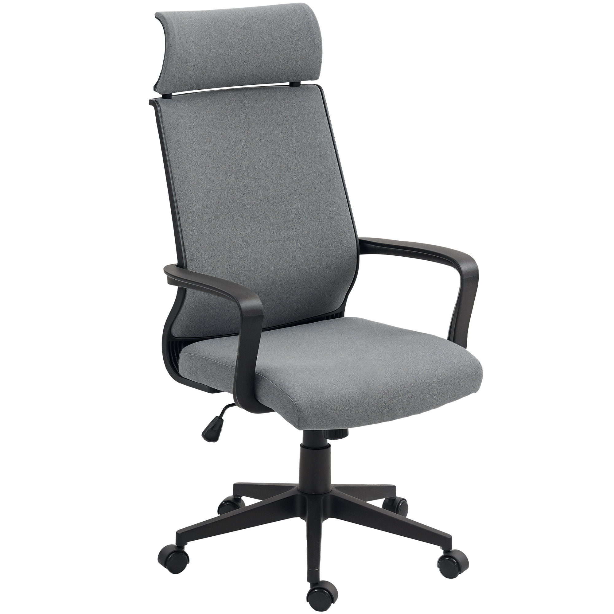 HOMCOM Chaise de bureau avec dossier souple, roulettes, accoudoirs, chaise de bureau réglable en hauteur, laine, Gris