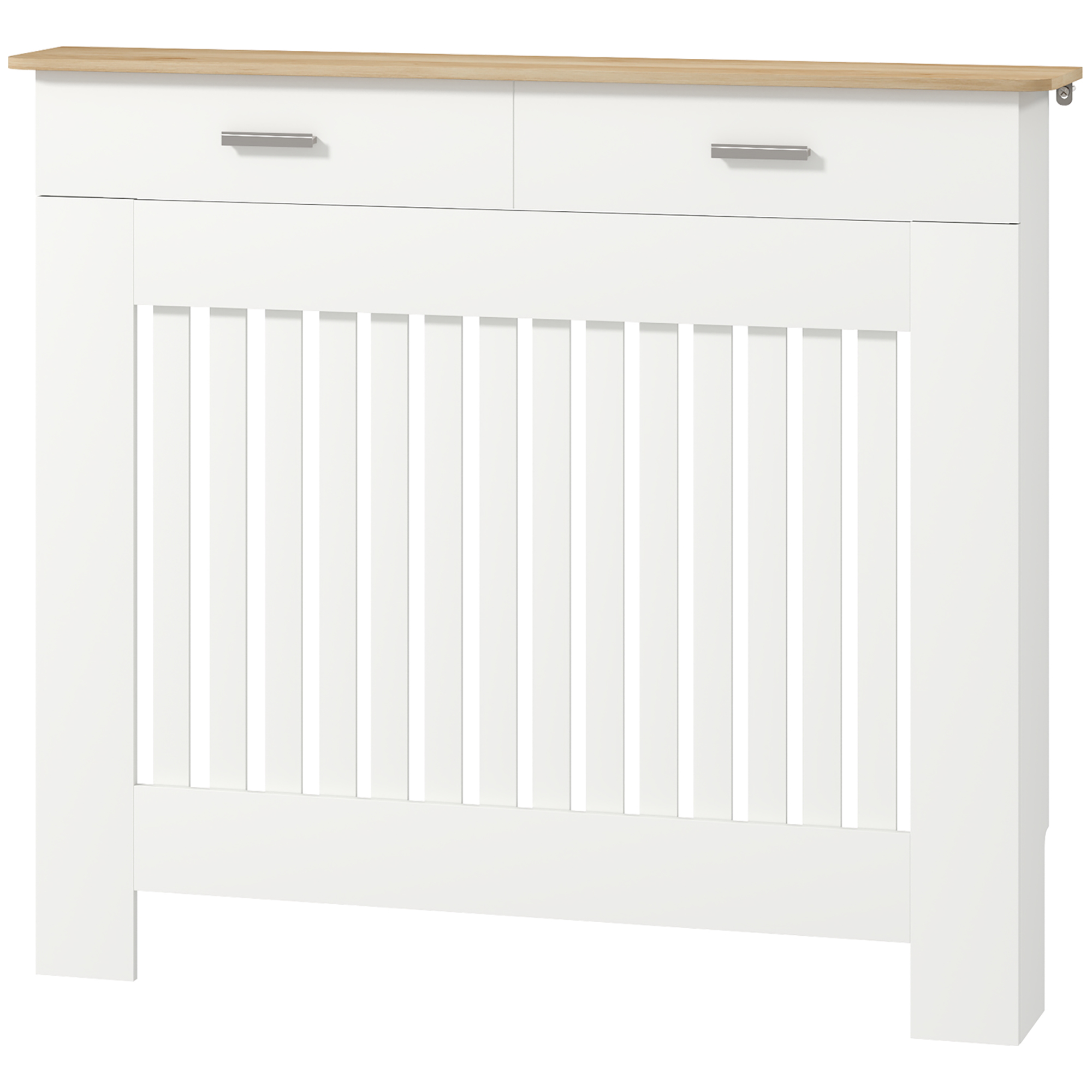 HOMCOM Cache-radiateur à Lamelles Anti-basculement avec Tiroir de Rangement, en Bois, 112x19x97 cm, Blanc
