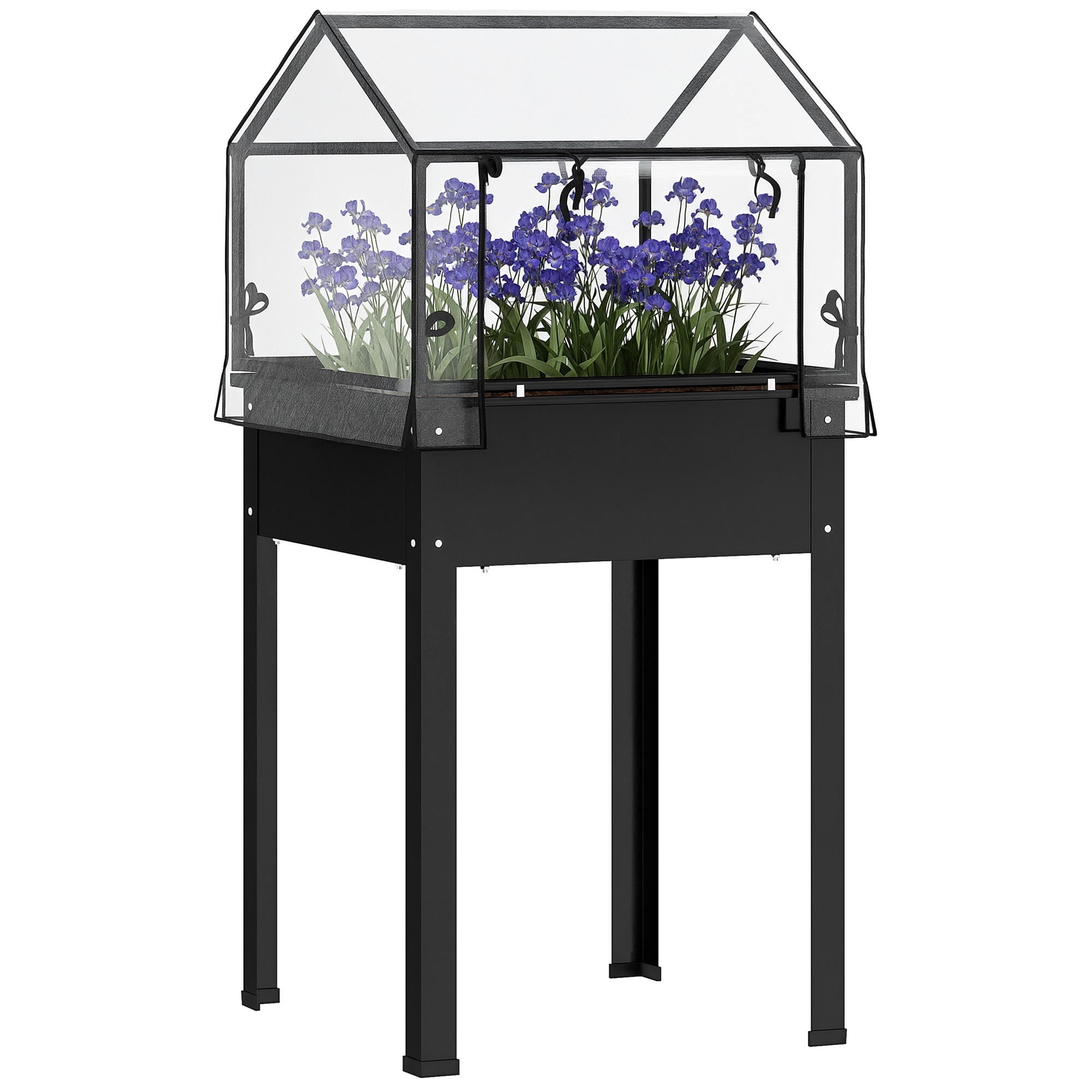Outsunny Hochbeet mit Gewchshaus-Dach, Erhhte Pflanzenbox mit  Ablauflchern, 60 x 60 x 120 cm, Schwarz | Aosom.de