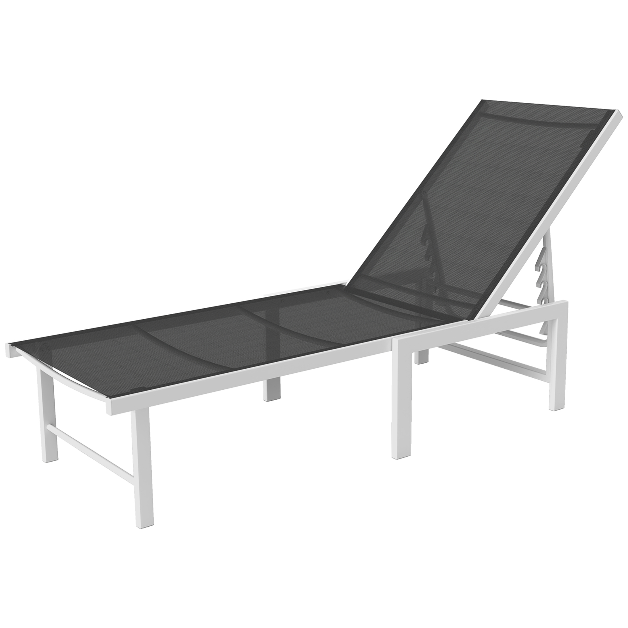Outsunny Chaise Longue avec Dossier Réglable sur 5 Niveaux, en Acier et Textilène, 60x166x84 cm, Blanc et Gris
