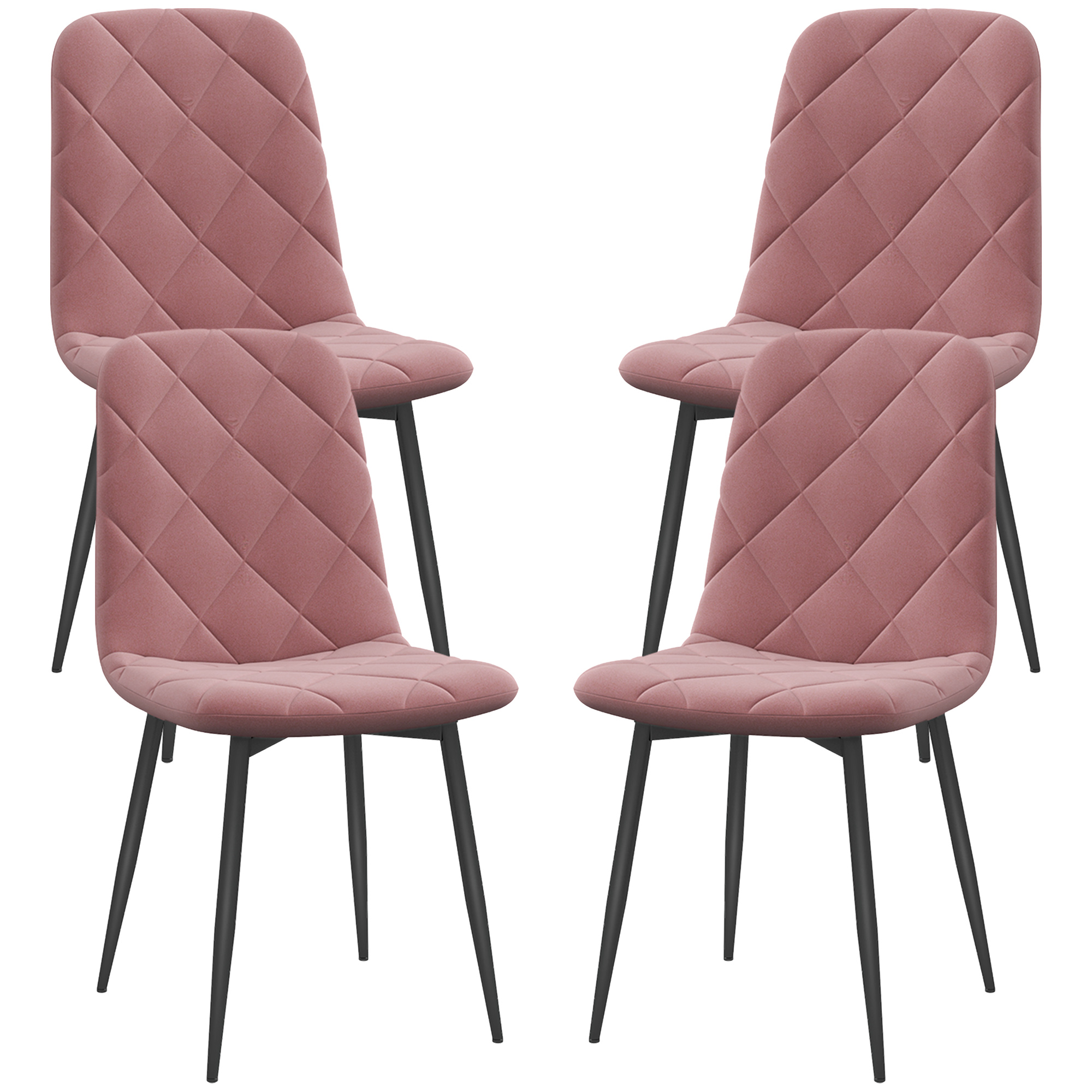 HOMCOM Chaises de salle à manger 4 pièces ensemble de chaises de cuisine avec dossier, aspect velours, fauteuil 45 x 54 x 87 cm, Rose