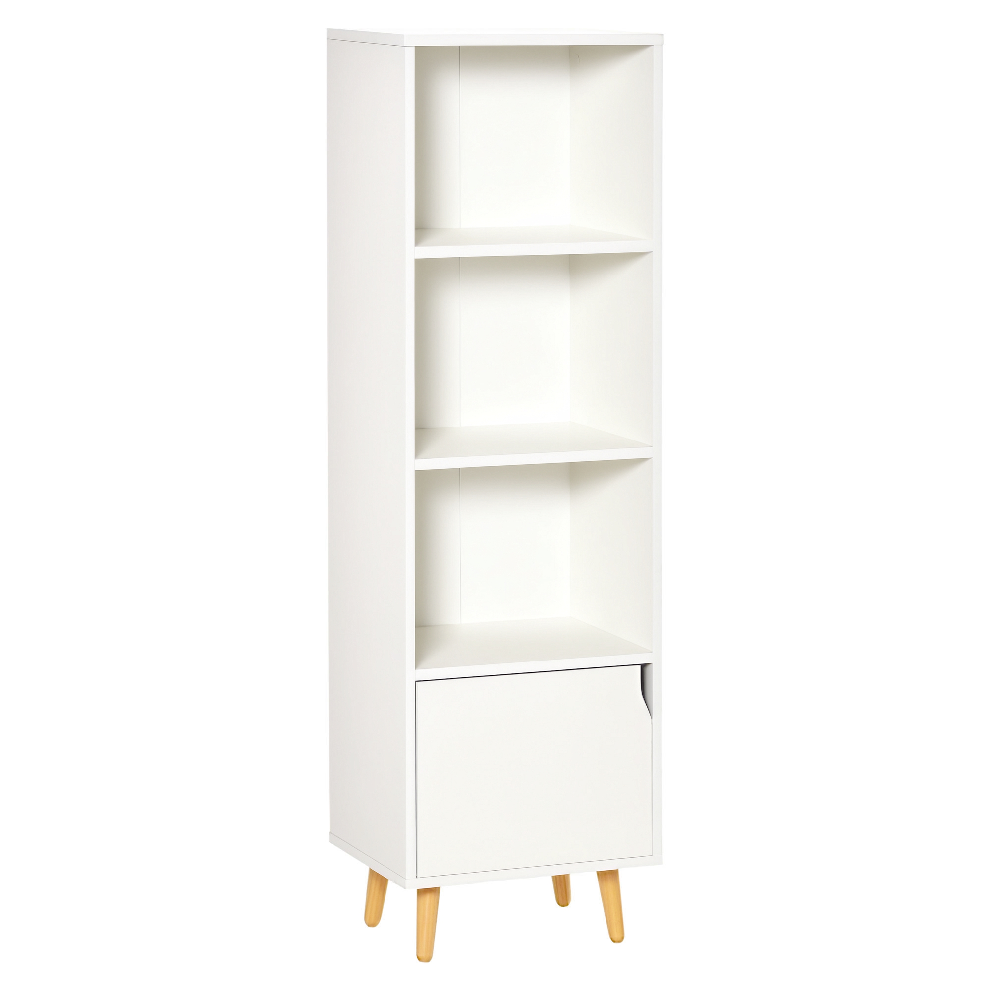 HOMCOM Estantería con 3 Estantes Abiertos y 1 Cerrado con Puerta Librería para Almacenamiento de Libros Juguetes 40x30x129,5 cm Blanco | Aosom España