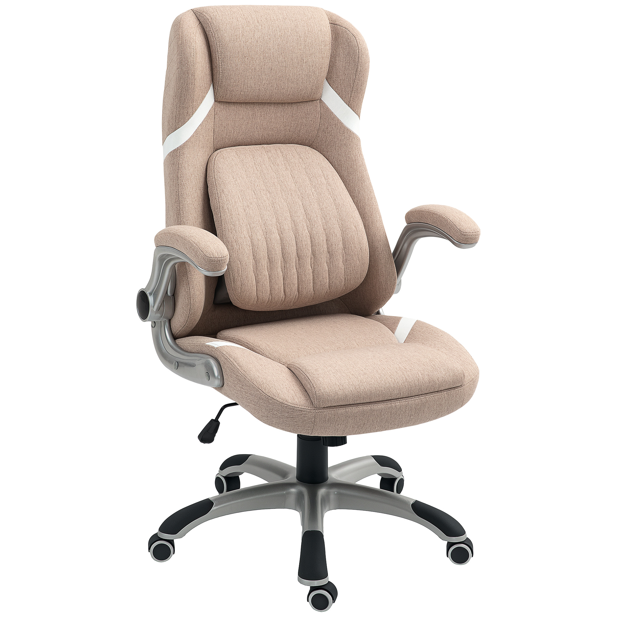 Vinsetto Chaise de Bureau Inclinable avec Hauteur Réglable en Tissu, 68x76x109-117 cm, Marron Clair