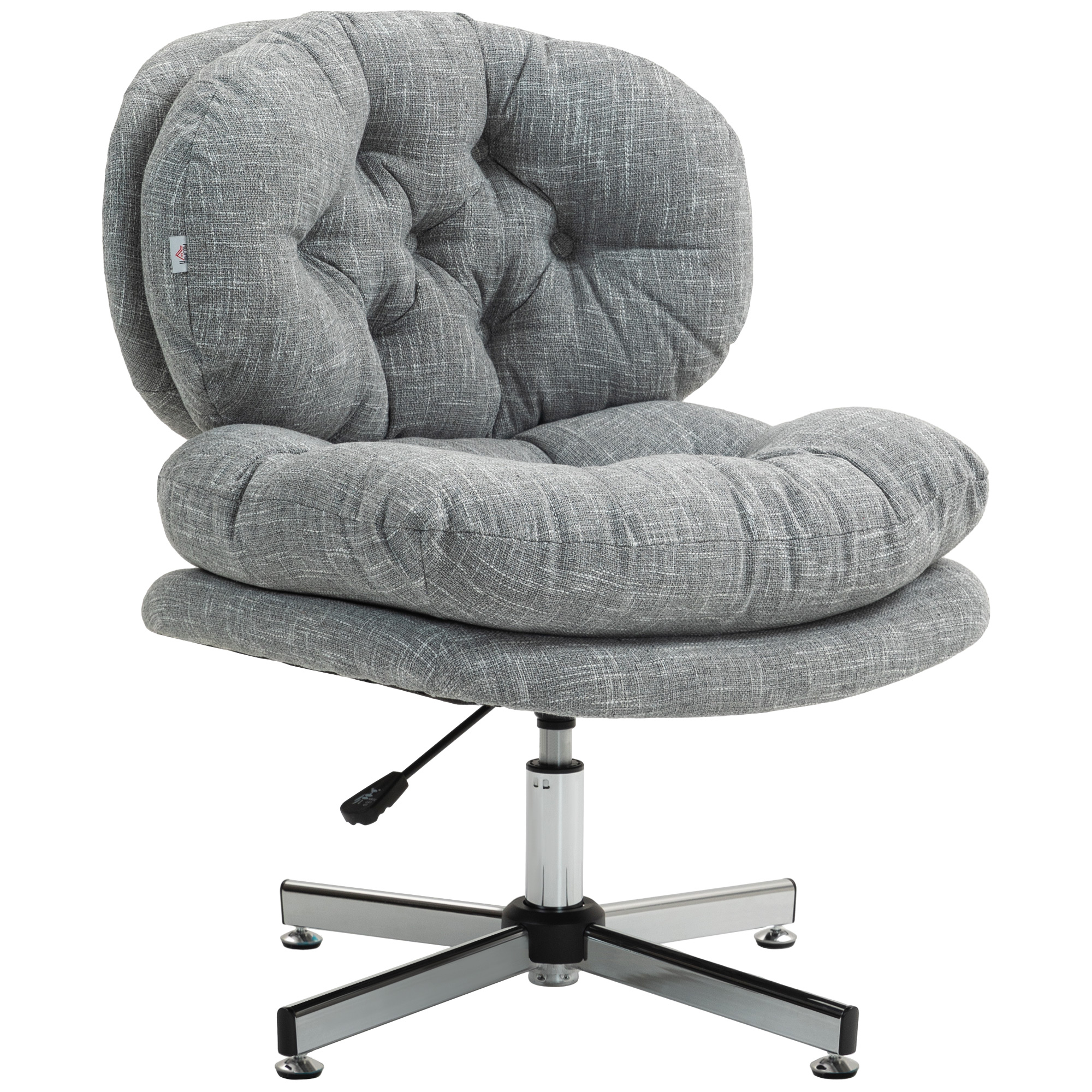 HOMCOM Chaise de bureau sans accoudoirs, chaise de bureau confortable avec siège rembourré et hauteur réglable, Gris