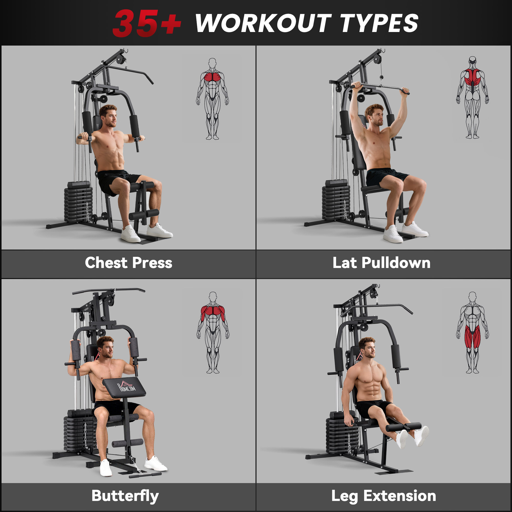 HOMCOM Multifunction Home Gym Machine, with 45kg Weight Stacks, for Strength Training 4