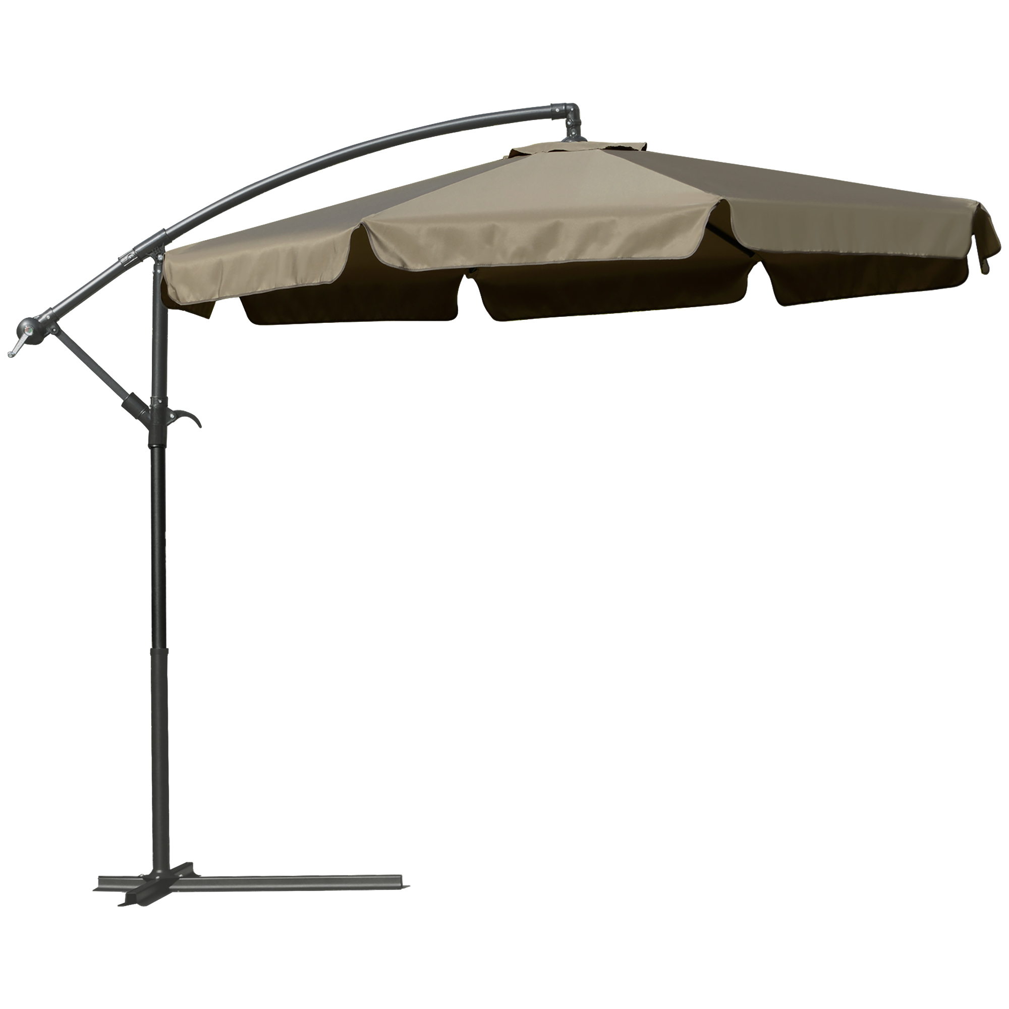 Outsunny Parasol de Jardin à Bras avec Ouverture à Manivelle en Métal et Polyester, Ø2.7x2.7 m, Café