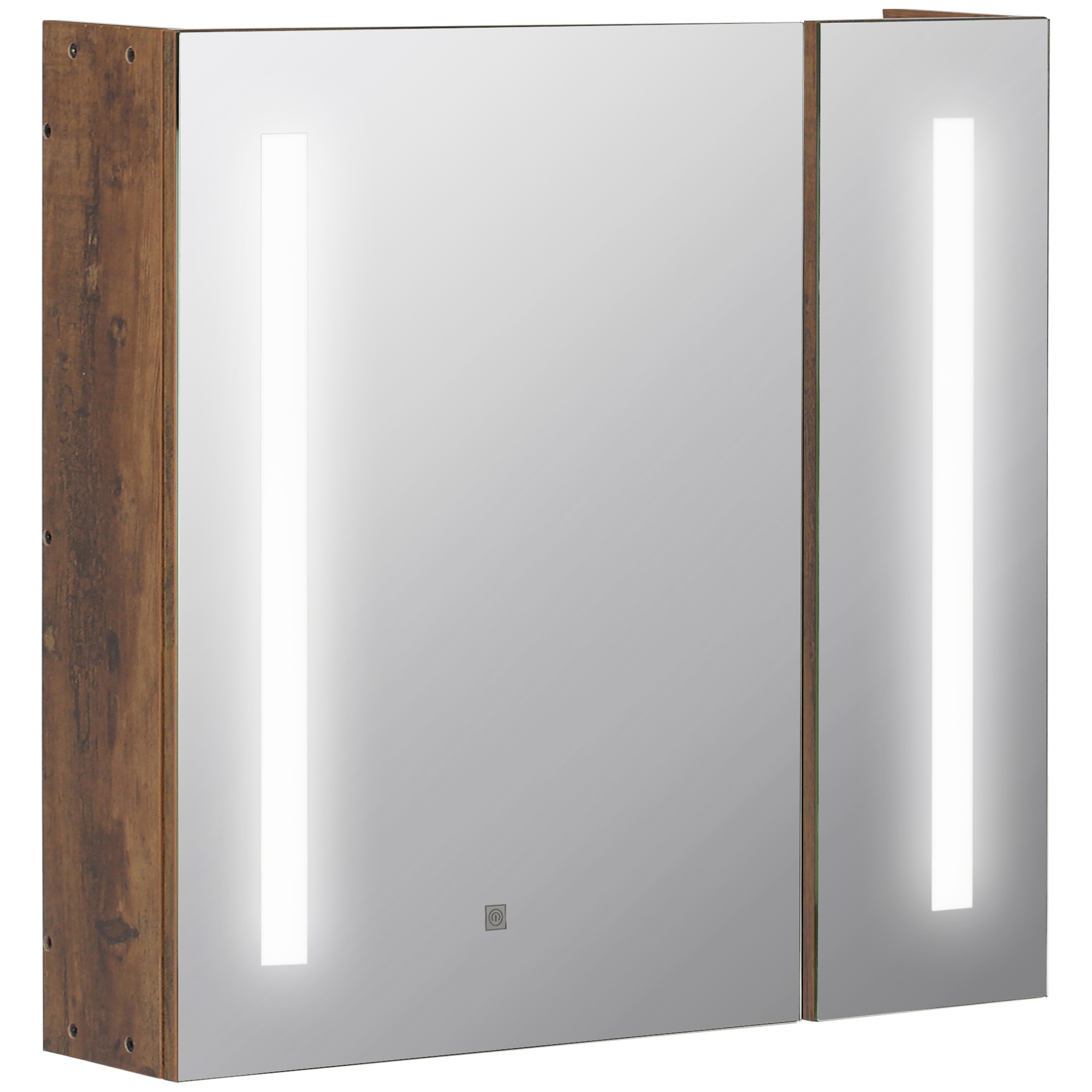 kleankin Armario con Espejo Mueble de Baño con Luz LED Colgante con Interruptor Táctil 70x15x65cm Marrón Rústico | Aosom España