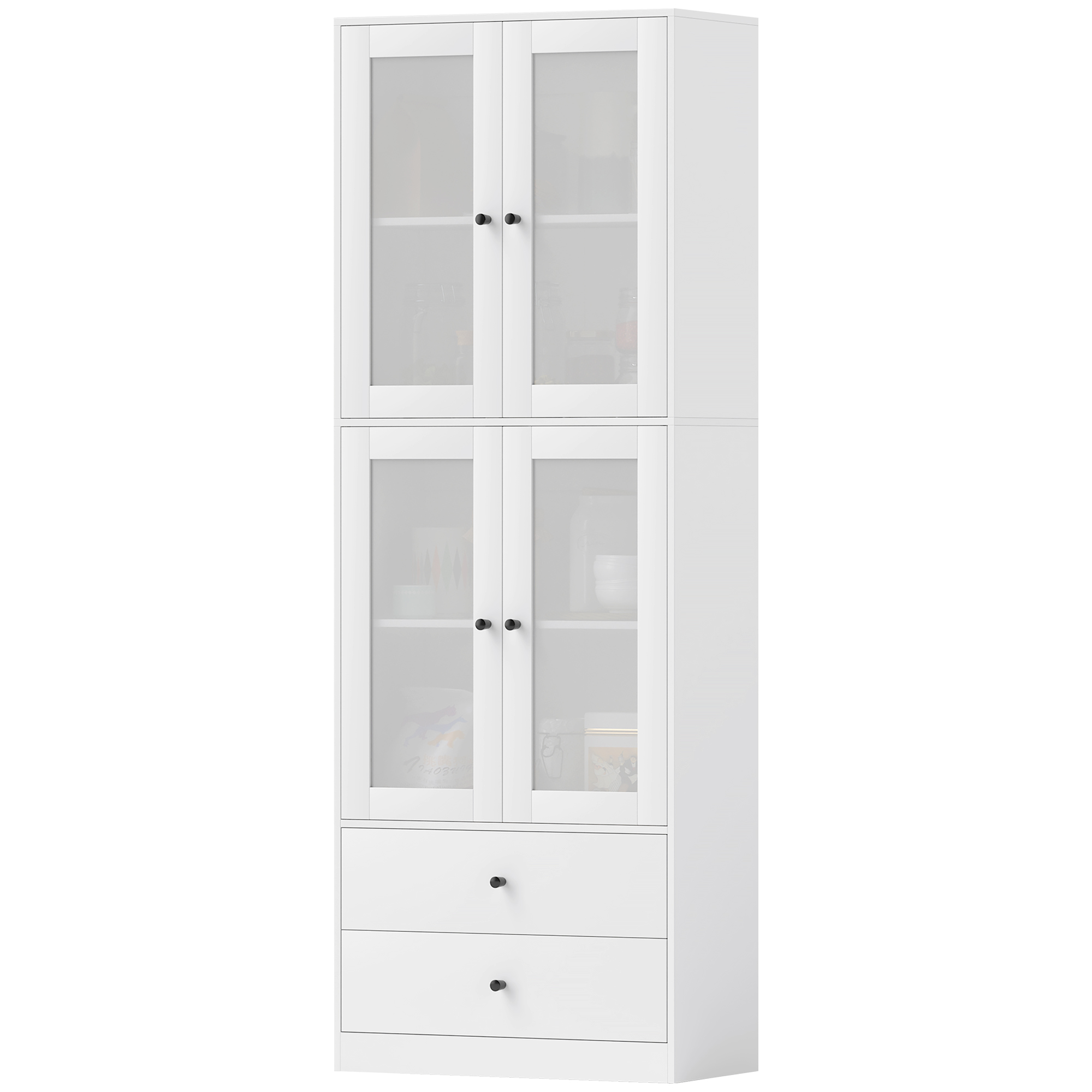 Meuble de cuisine HOMCOM avec tiroirs et portes en verre, surface mélaminée, Blanc