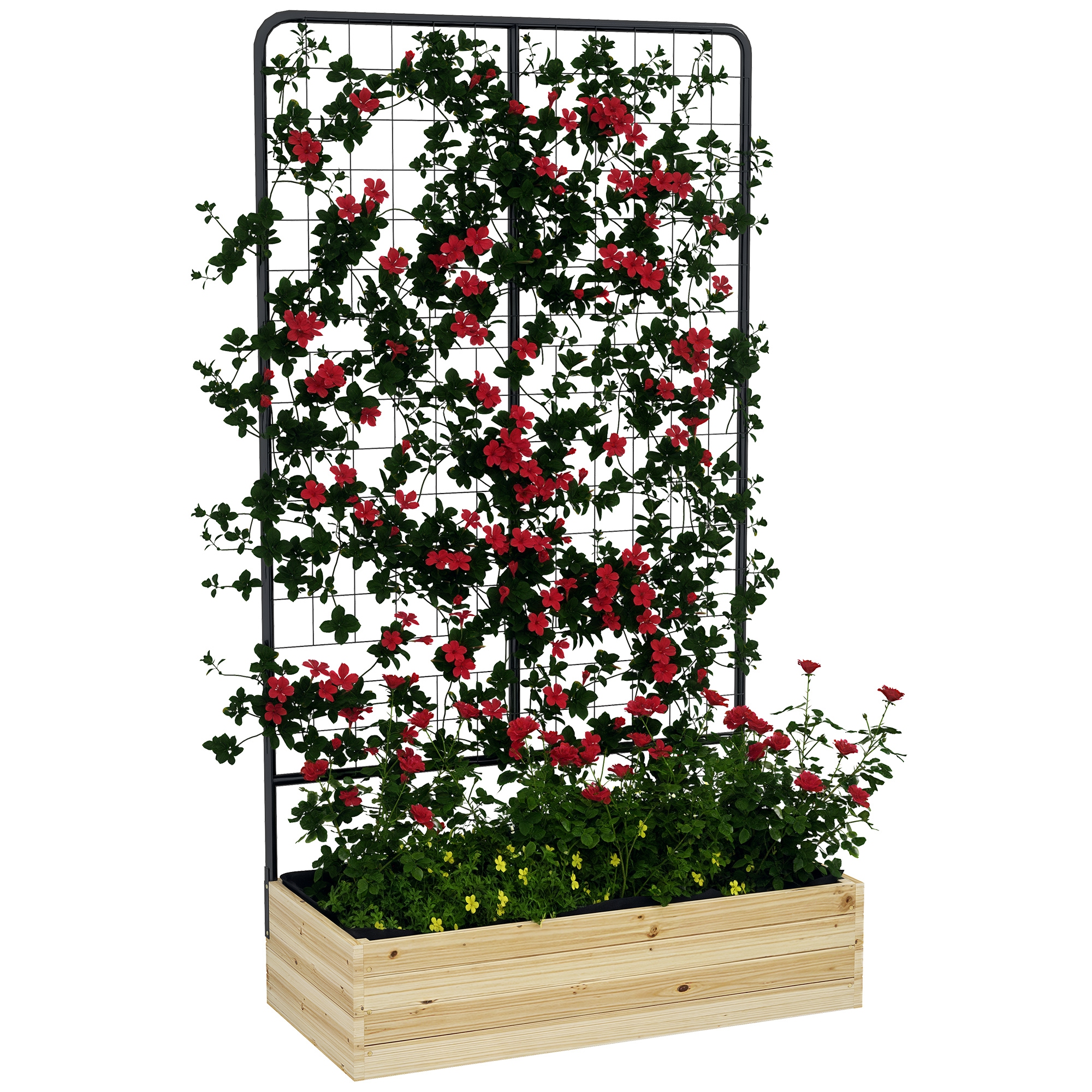 Image of Outsunny Fioriera con Grigliato e 2 Fori di Drenaggio, in Legno di Abete e Acciaio, 80x38x145 cm Aosom006
