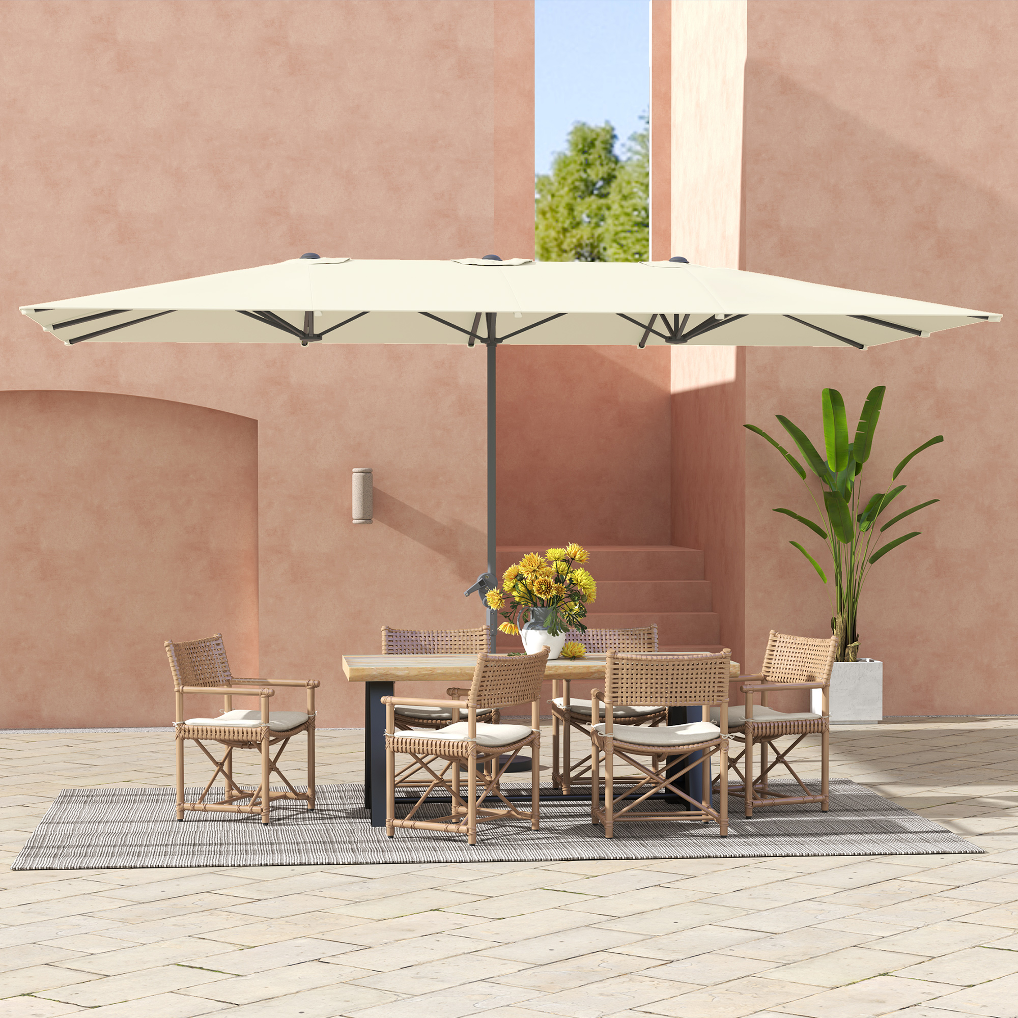 Parasol double avec manivelle 451 x 264 cm, protection UV 50 parasol