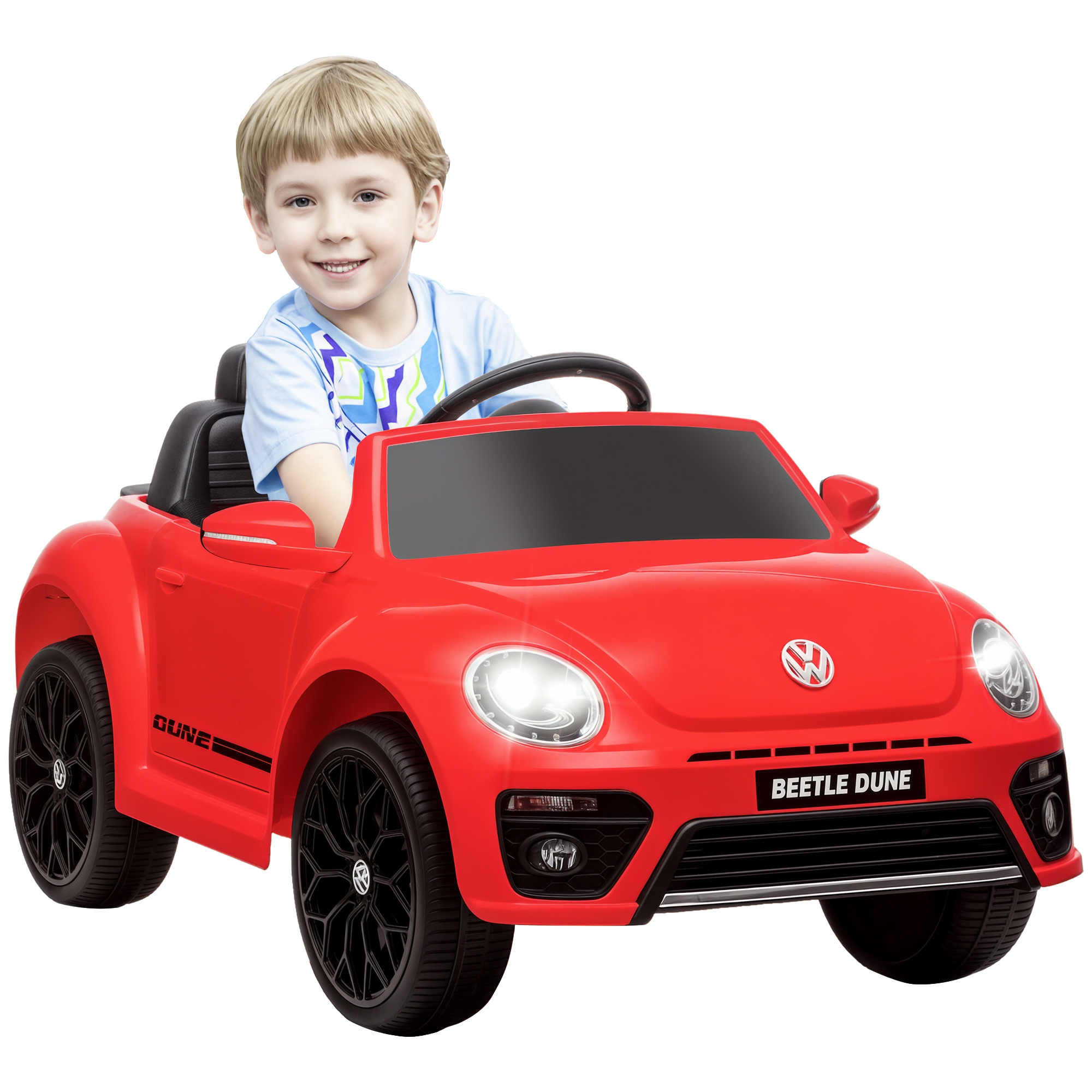 AIYAPLAY Volkswagen Beetle Électrique – 12V, 2 Moteurs, Télécommande 2,4G – 3-5 Km/h – Âge 3-5 Ans – Phares LED, Musique – Rouge