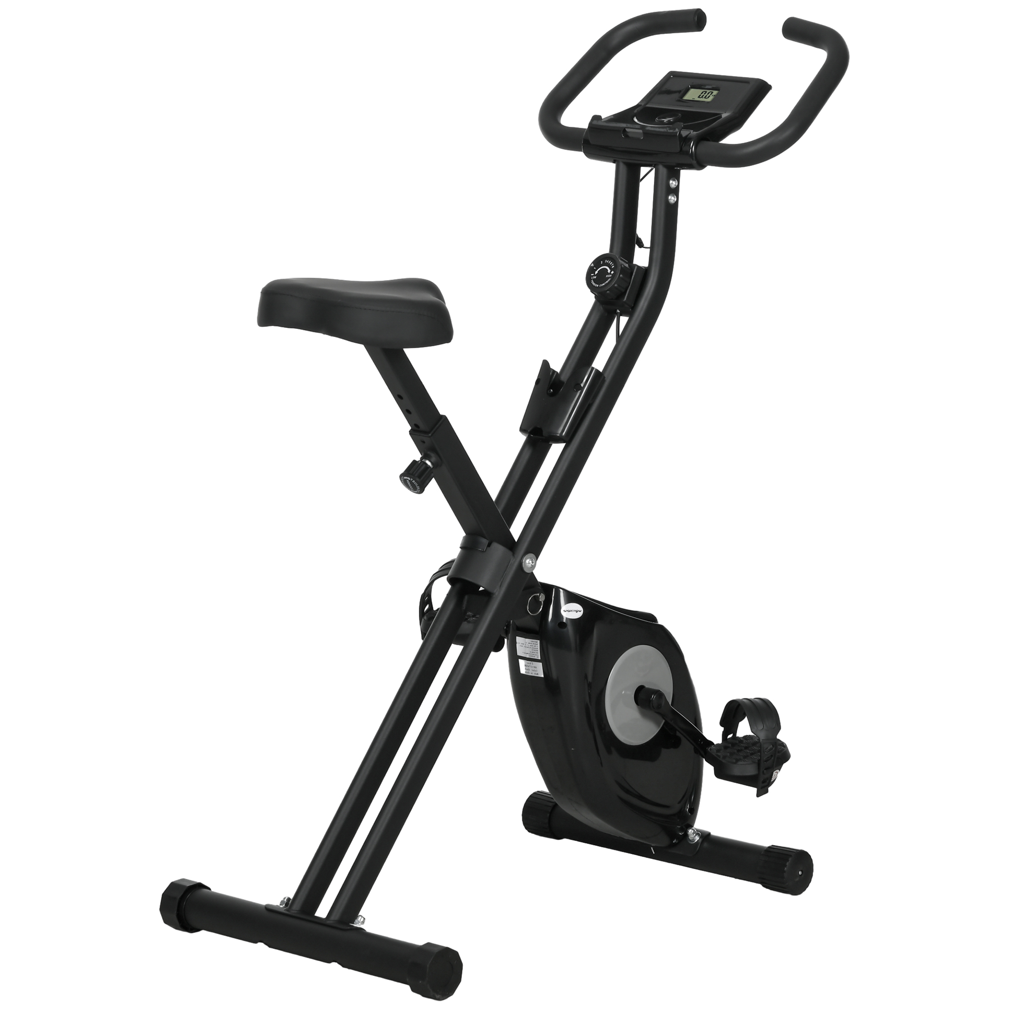 HOMCOM Bicicleta Estática Plegable con 8 Niveles de Resistencia Magnética Pantalla LCD y Asiento Regulable 43x85x109cm Negro | Aosom España