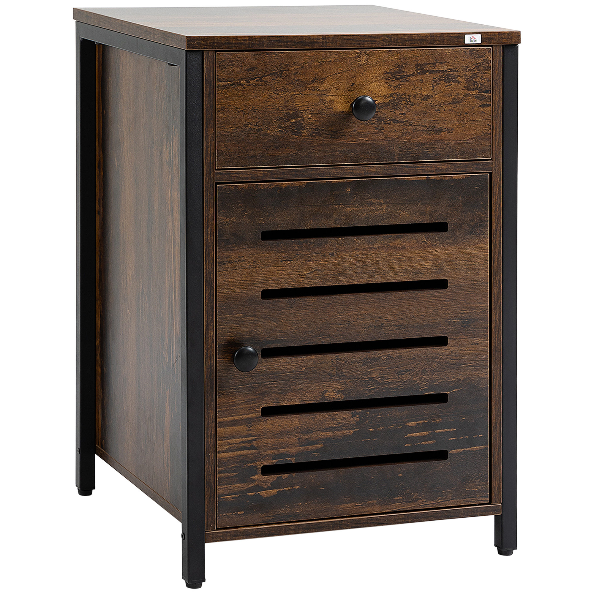 HOMCOM Mesilla de Noche con 1 Cajón y 1 Puerta Mesa Auxiliar para Salón Dormitorio Estilo Industrial 40x40x60 cm Marrón   Aosom España