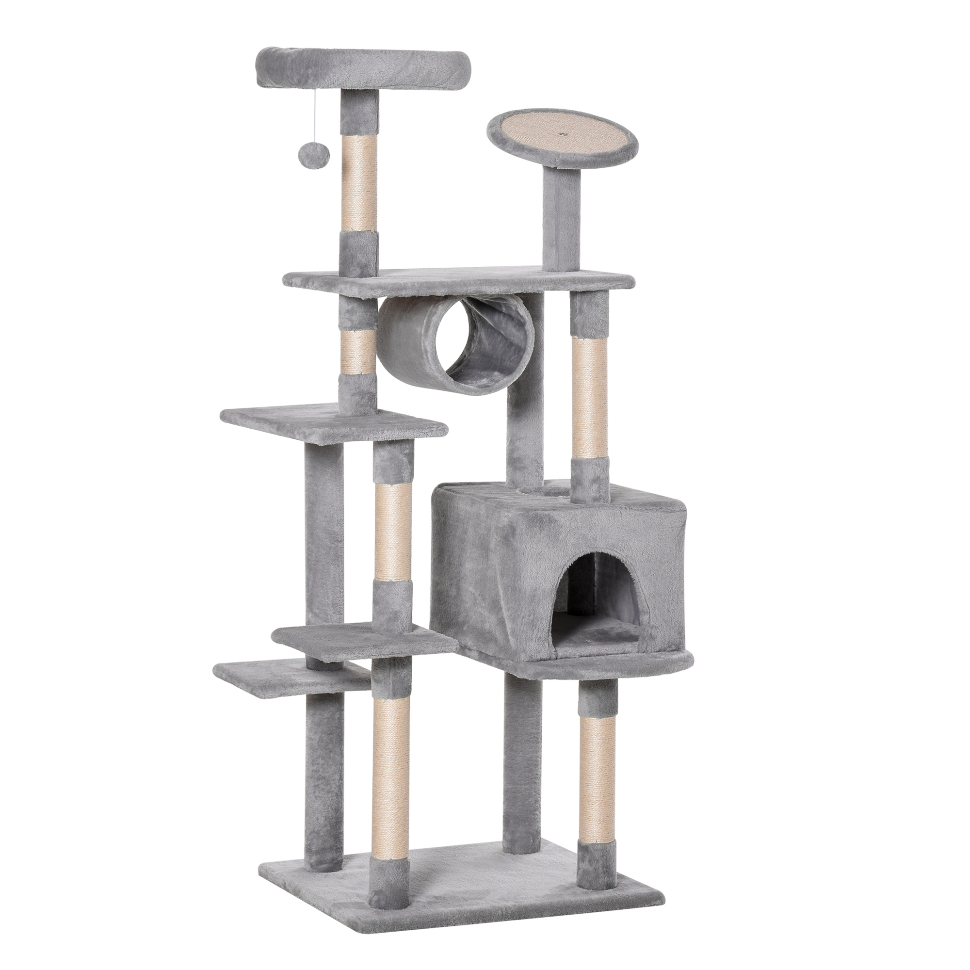 Comparer les prix de PawHut Arbre à gratter en colonne de 165cm avec griffoir et plates-formes pour chatons et chats adultes jusqu'à 4.5kg, Gris, 60x50x165cm