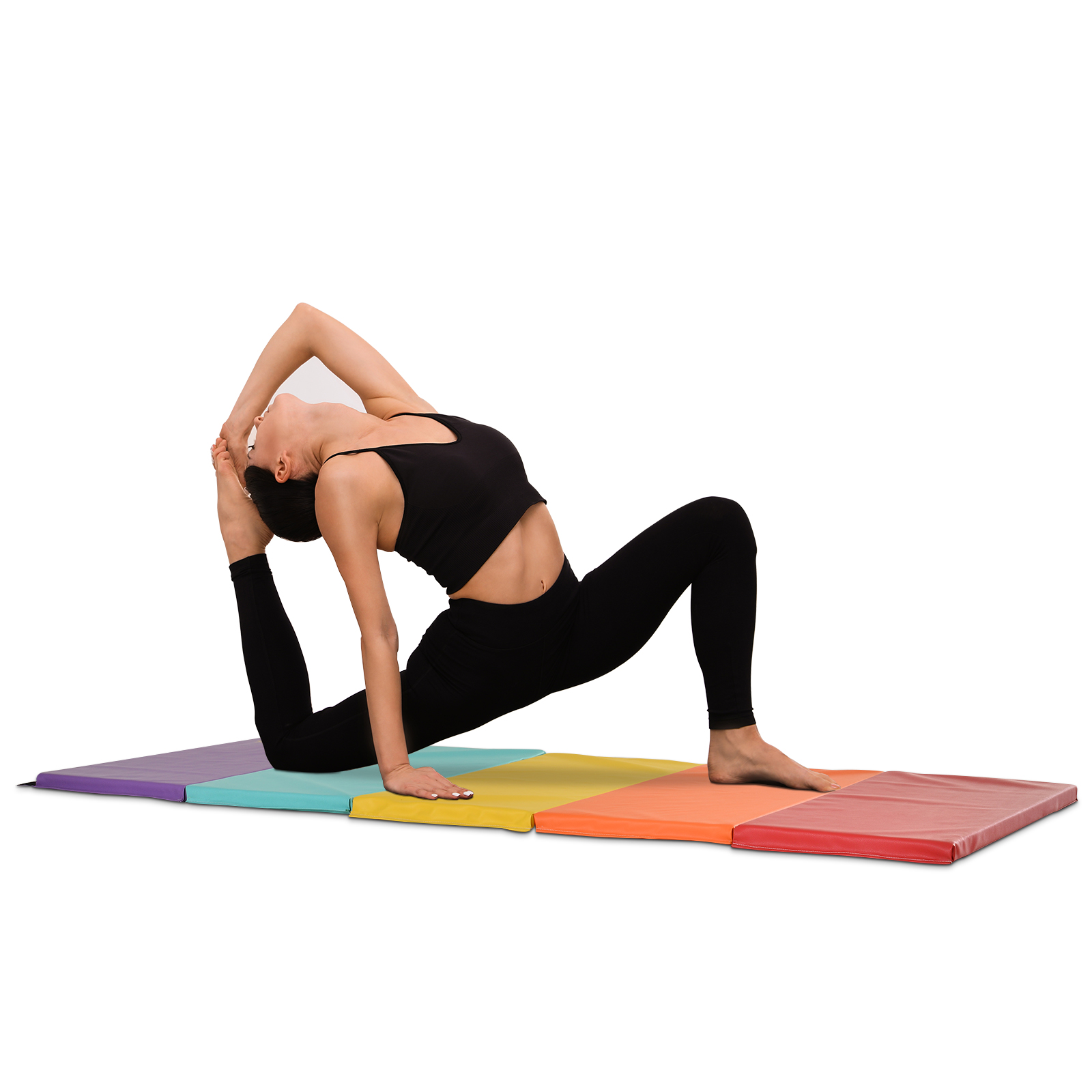 Tapis de gymnastique HOMCOM yoga pilates fitness pliable en 3 panneaux avec poignées revêtement synthétique 180 x 60 x 5 cm bleu - Sport