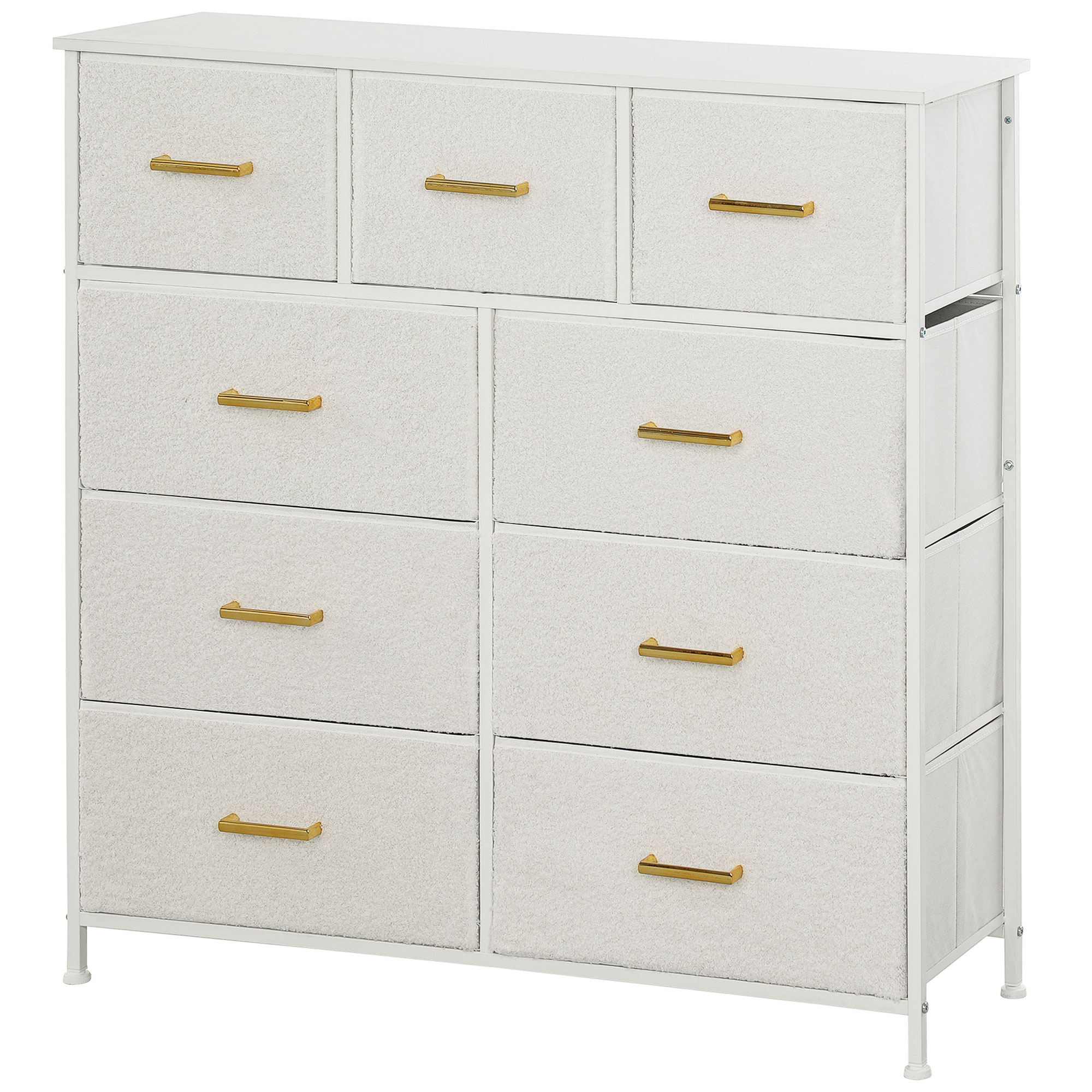 HOMCOM Commode en Tissu, 9 Tiroirs, Cadre en Acier, élégant, polyvalent, Blanc