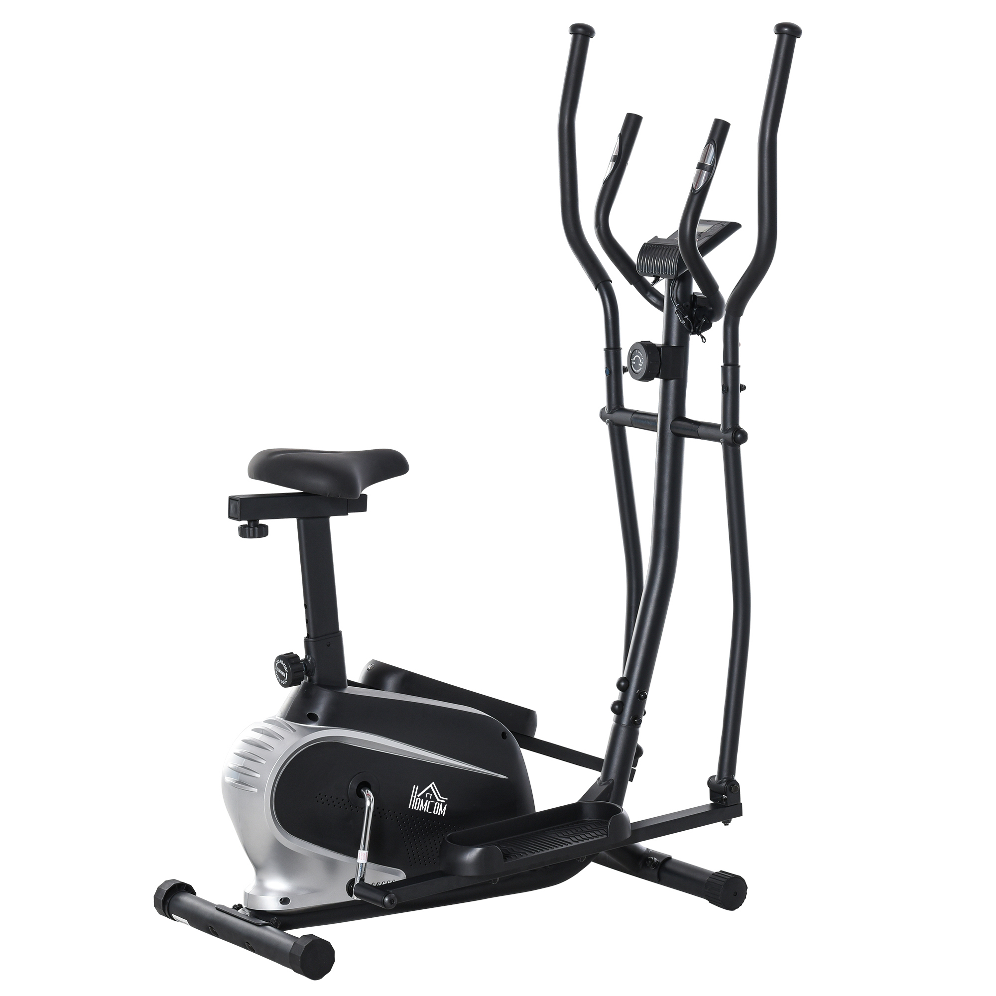 HOMCOM Bicicleta Elíptica con Resistencia Magnética Ajustable Pantalla LCD Pulsómetro y Volante de Inercia 3 kg 103x62x151cm Negro | Aosom España