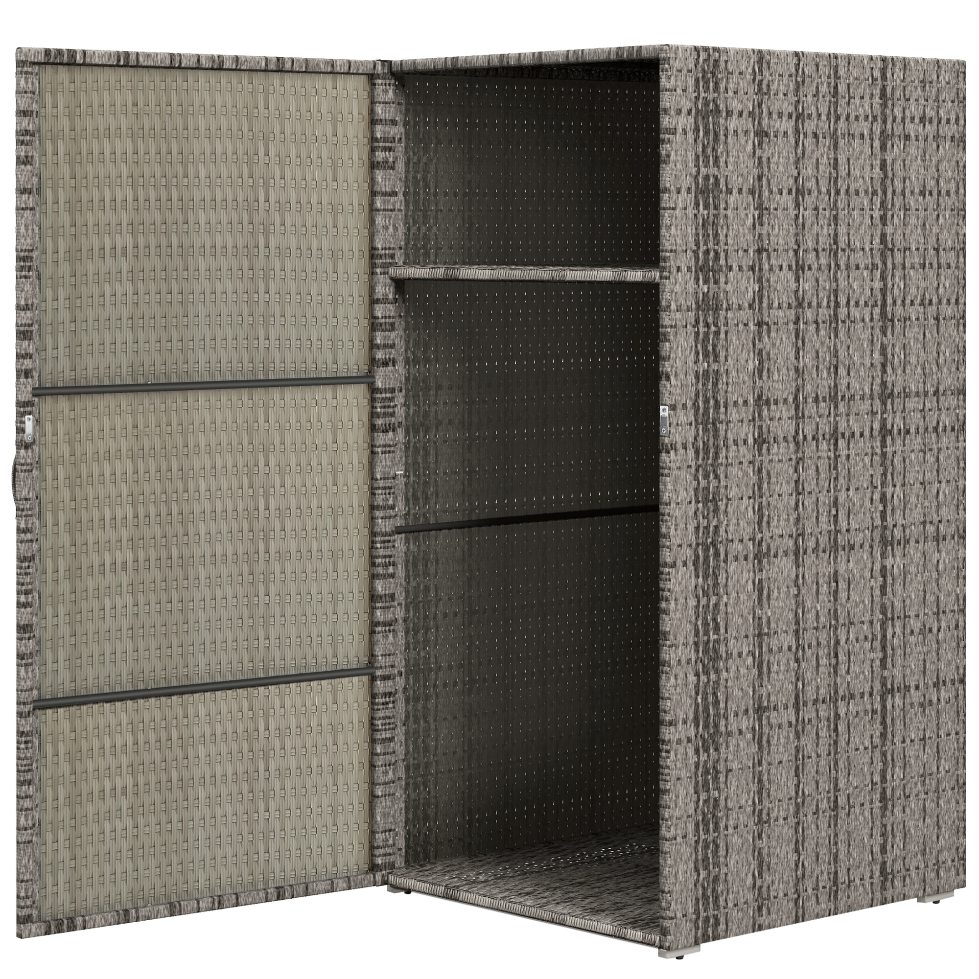 Outsunny Armoire de Jardin en Rotin PE avec 2 Compartiments, 60x63x120cm, Gris