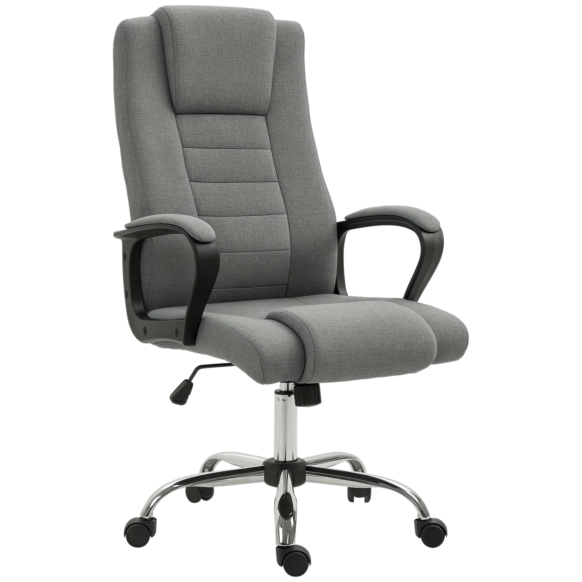 HOMCOM Siège Ergonomique Pivotant Gris Foncé en Lin Ajustable avec Roulettes