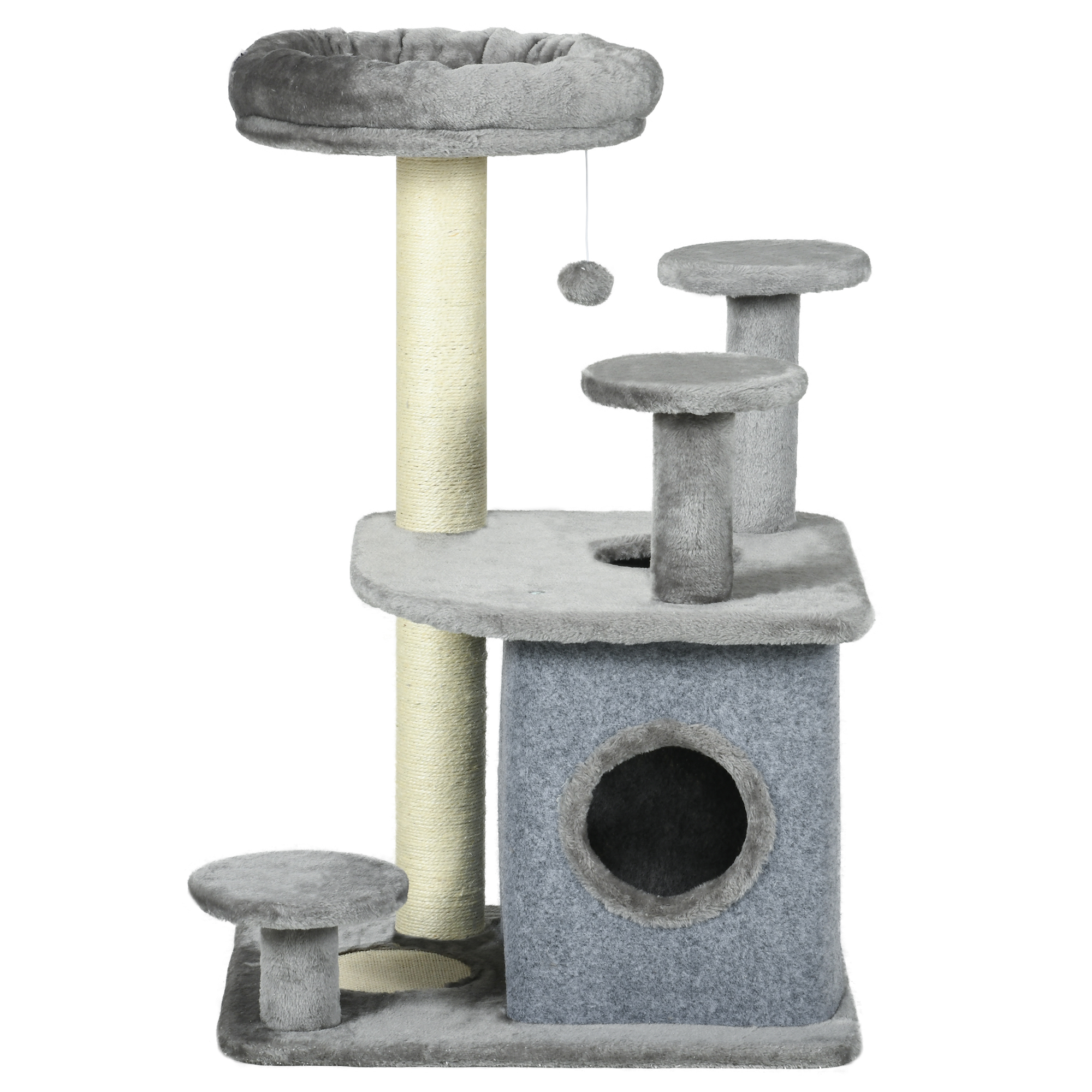 Comparer les prix de PawHut Arbre à Chat avec Transat et Maison en Peluche, Poteaux en Sisal, 60x48x92 cm, Gris