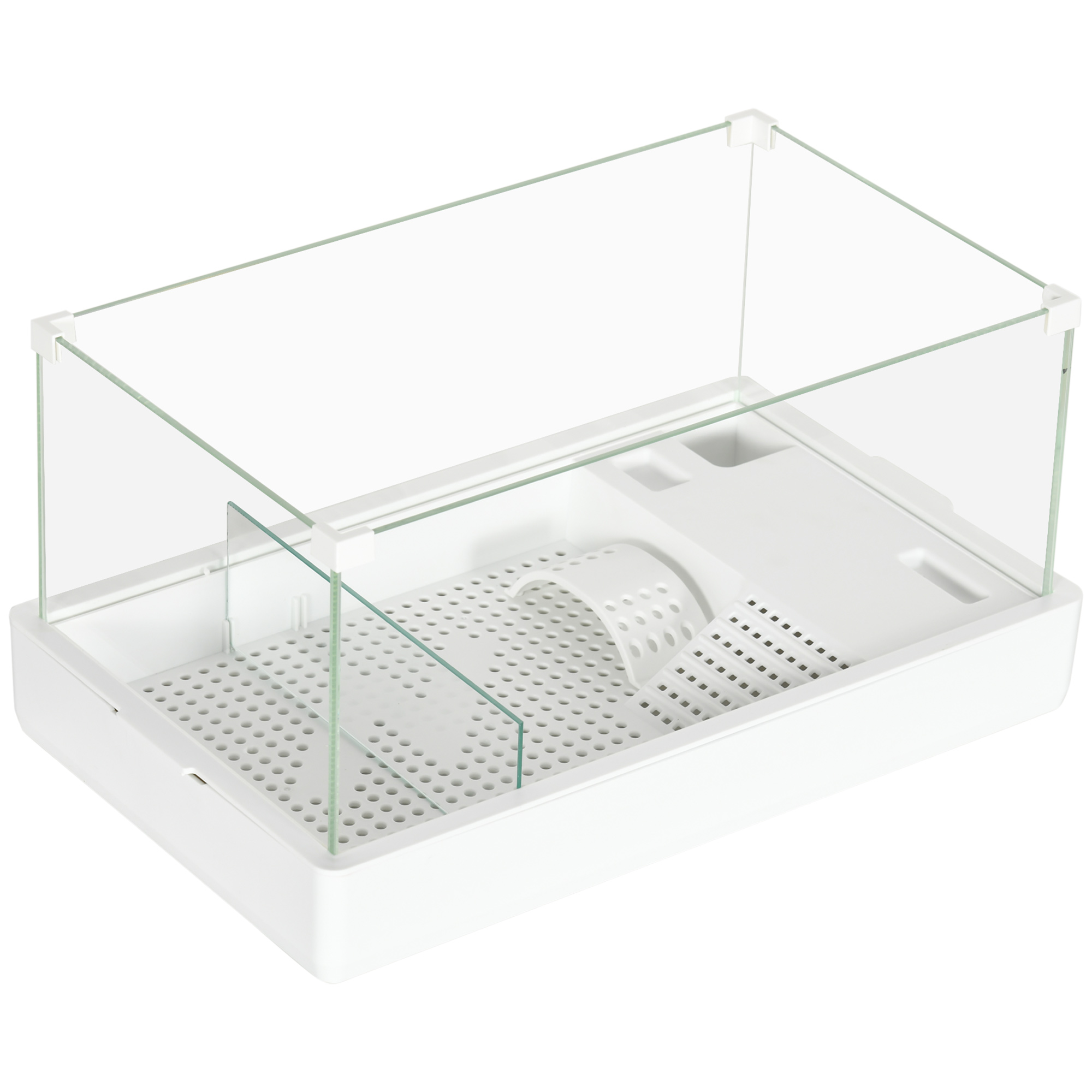 Meilleurs prix pour PawHut Terrarium pour Tortues avec Filtration à 3 Niveaux et Panneaux en Verre et ABS, 51x31x25.5 cm, Blanc