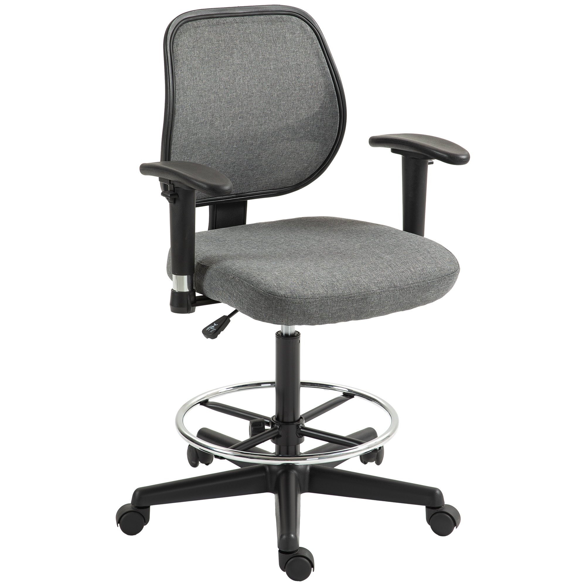 Fauteuil de bureau ergonomique, régalable, avec roulettes, bureau, confort bureau en tissu, polyester, plastique gris