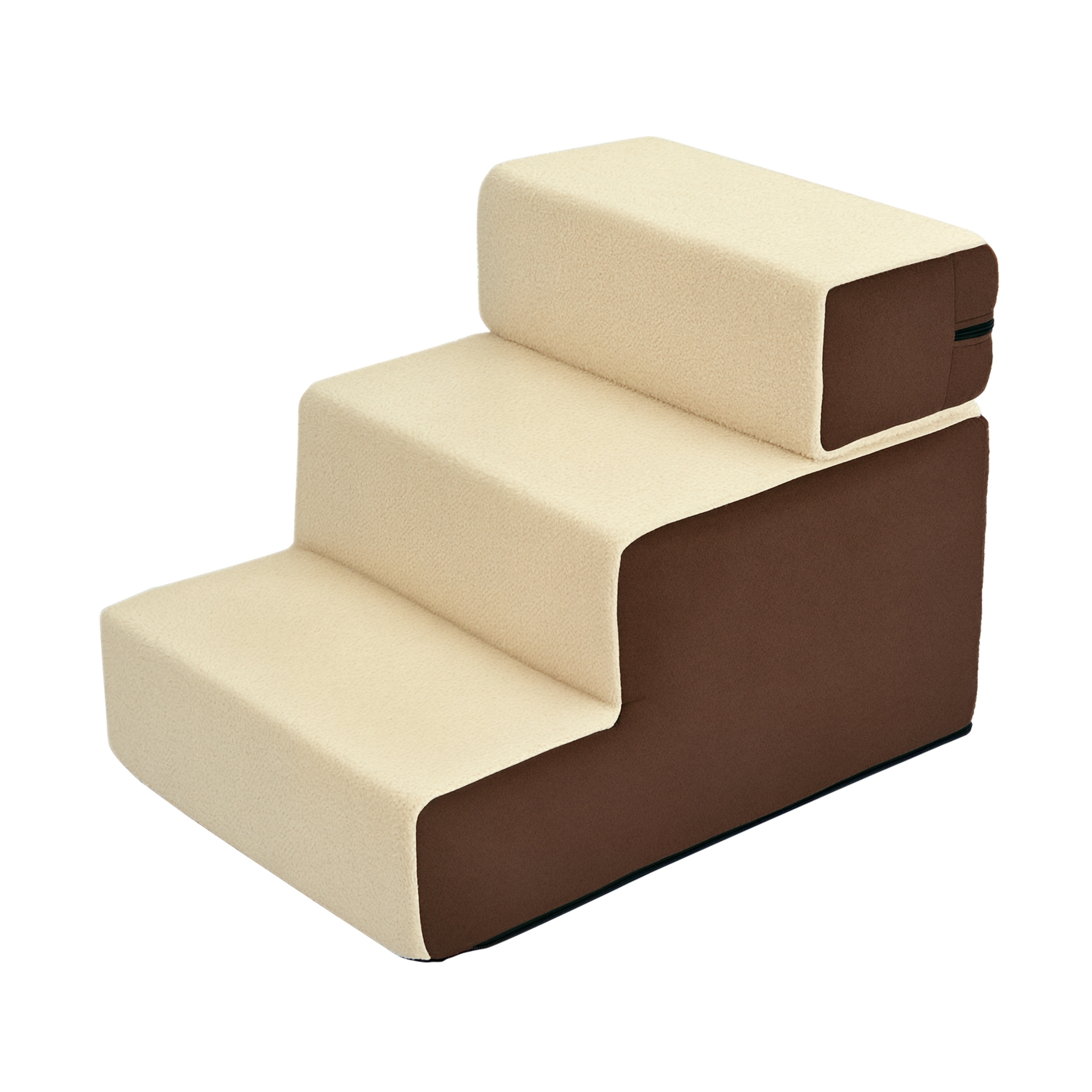 PawHut Hundetreppe Praktische Haustiertreppe mit 3 Stufen für Katzen und Hunde, Plüsch, Beige, 54x40x39cm Aosom