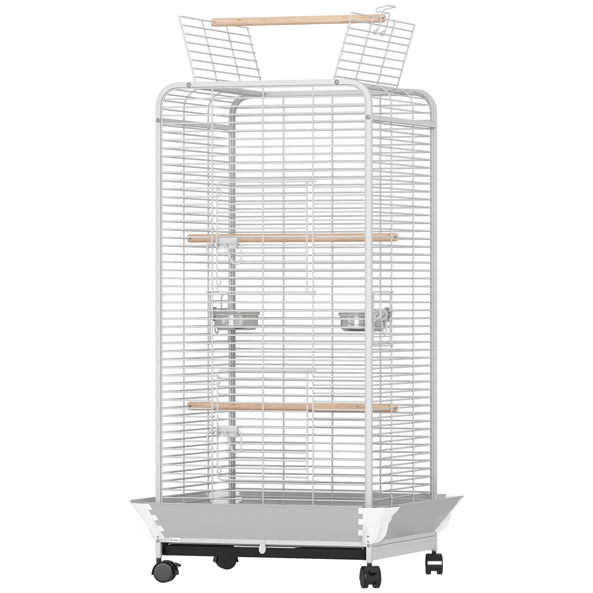 Comparer les prix de PawHut Cage pour Perroquets avec Roulettes Perchoirs Mangeoires et Plateau Amovible Volière pour Cacatoès Perruches 79x73x146 cm Gris clair