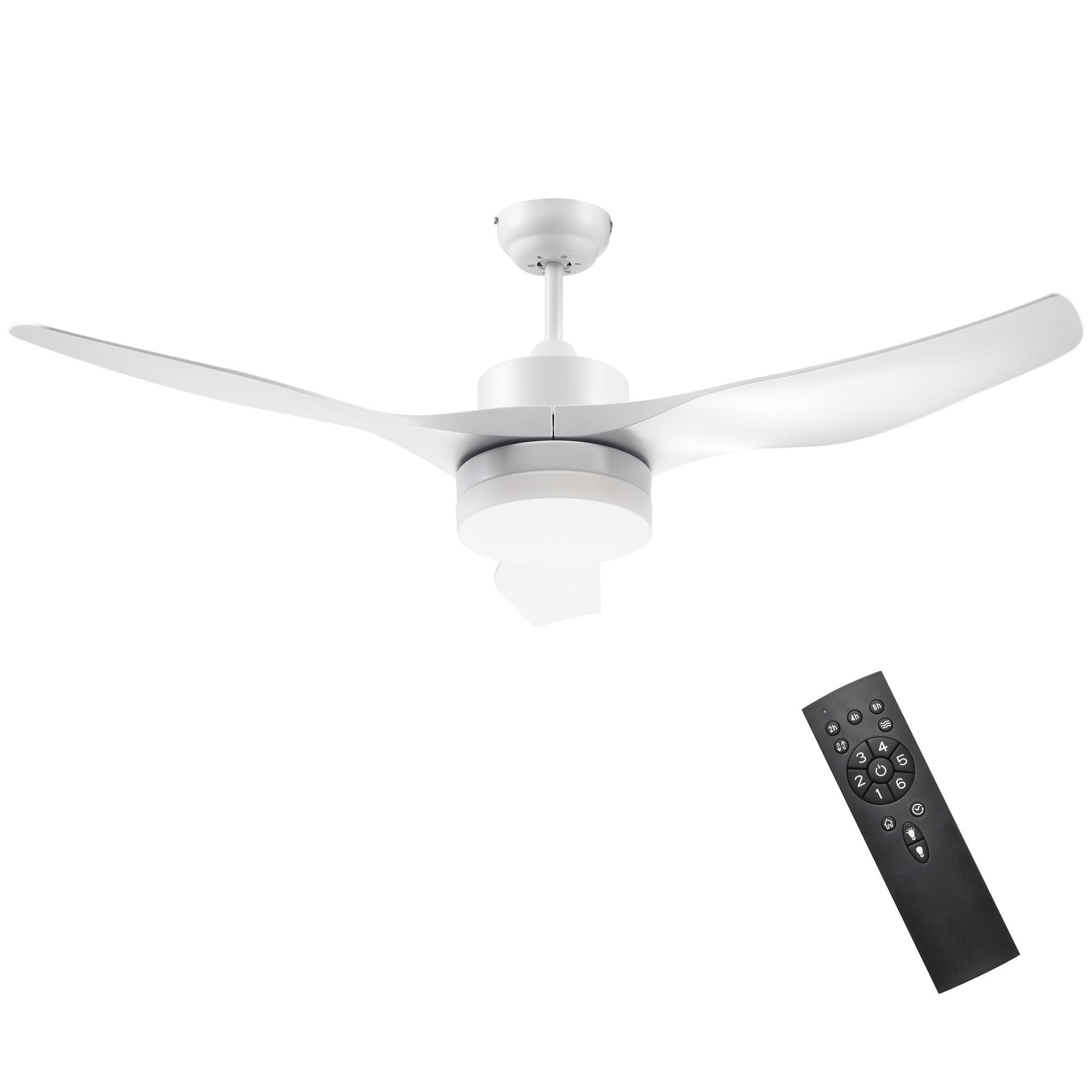 HOMCOM Ventilateur de plafond avec lumière LED, design 2-en-1, avec minuterie, télécommande, lampe de plafond avec ventilateur, Blanc