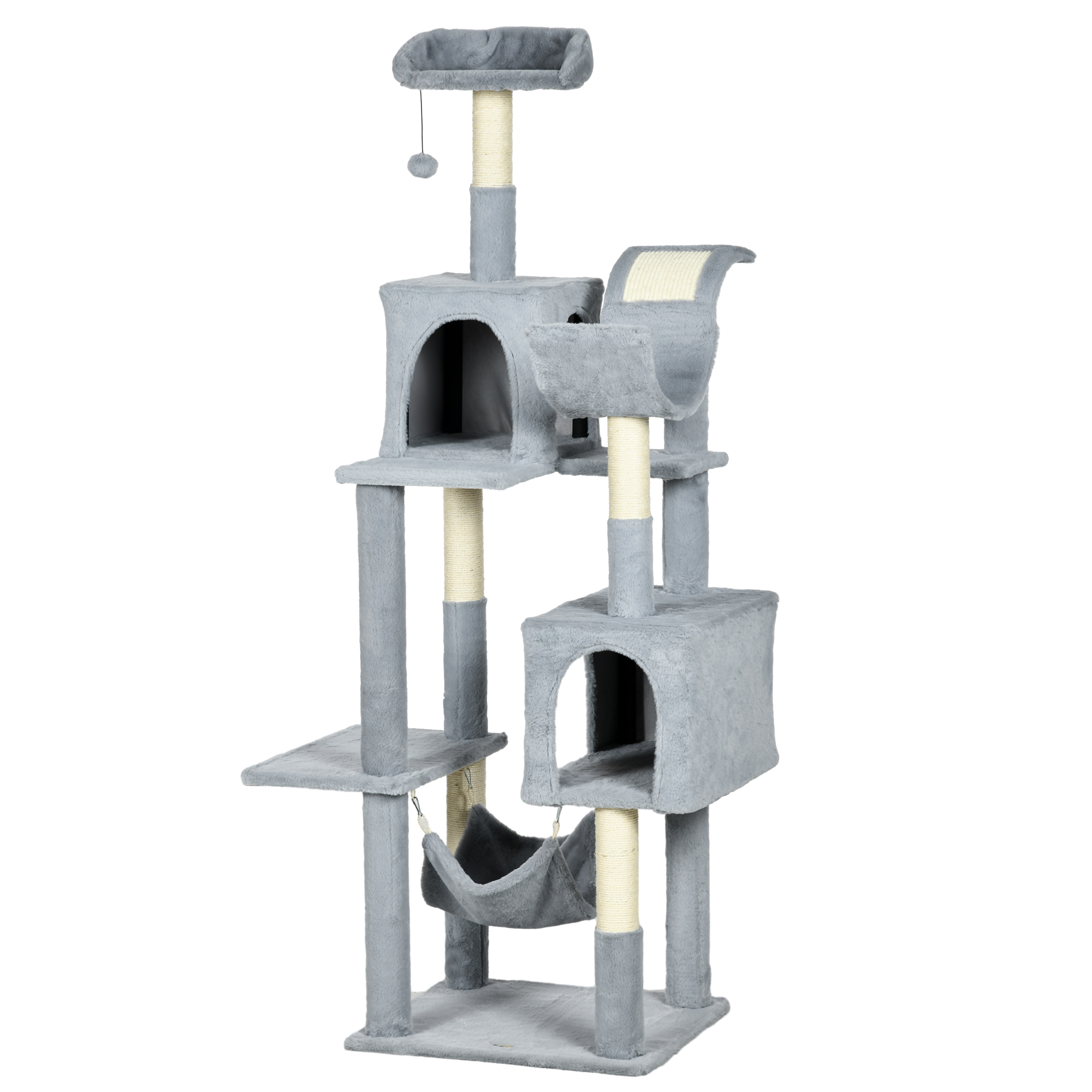 Copac de 177cm pentru Pisici pentru Pisici de Interior, Turn de Catarat pentru Pisici pe Mai Multe Niveluri, Gri 55x49x177cm PawHut | Aosom RO