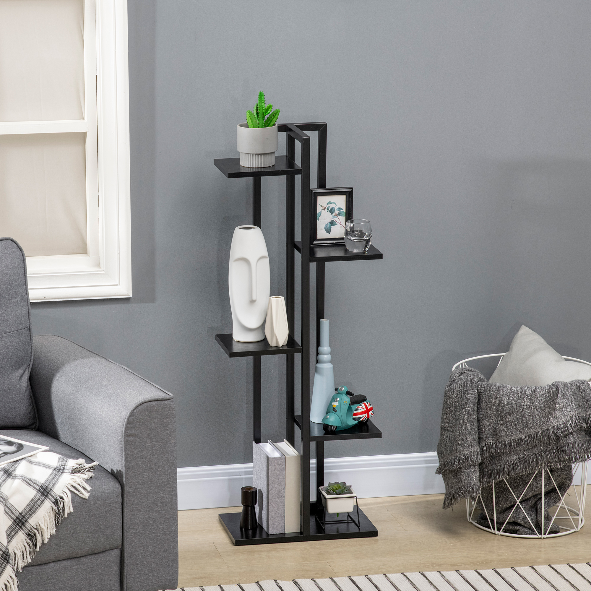 Relaxdays Étagère à Plantes, 6 Niveaux, Pour Vos Trésors Verts, Métallique, H X L X P : 81 X 55 X 55 Cm, Noir | Leroy Merlin