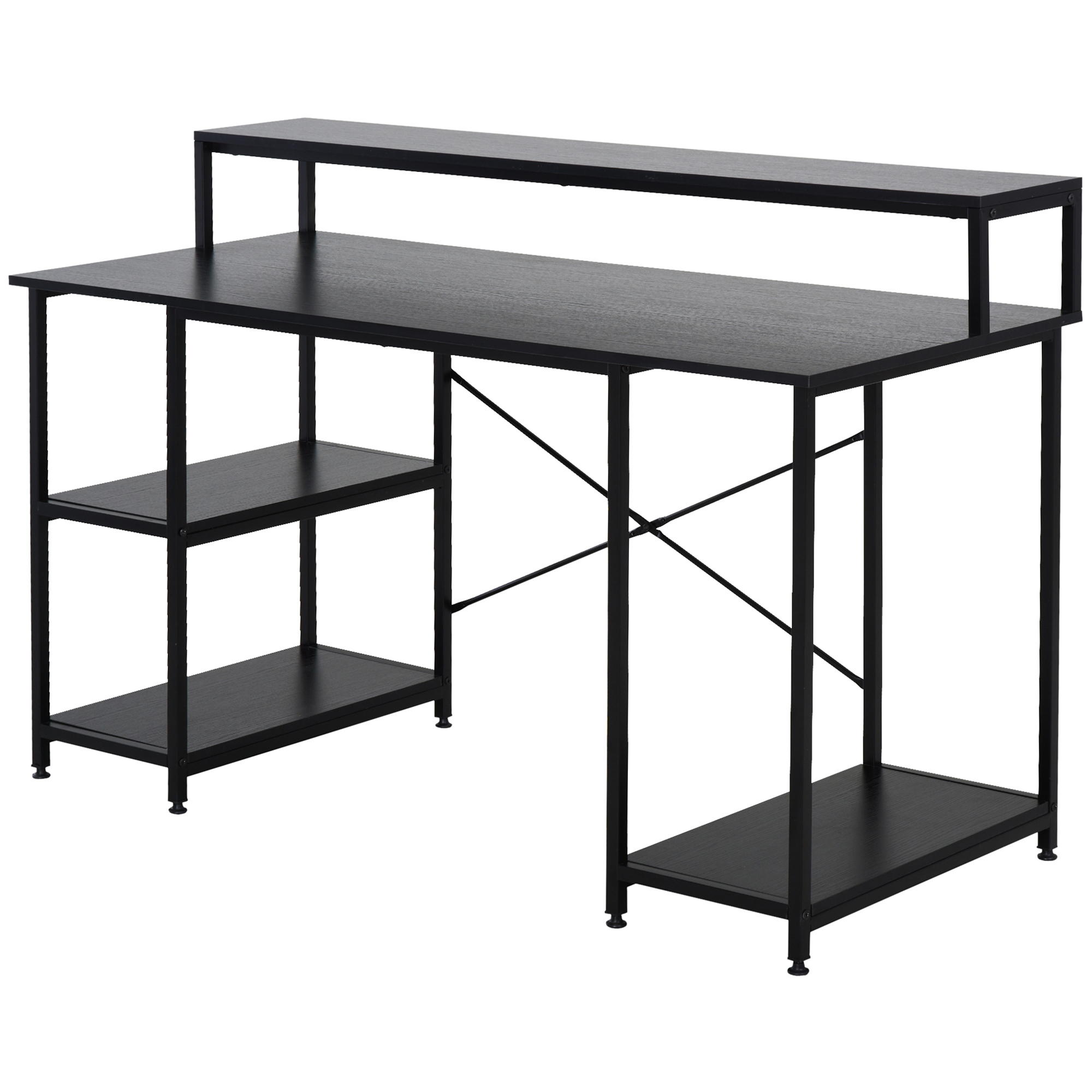 HOMCOM Mesa para Computadora Escritorio de Oficina con 3 Estantes Tabla Superior Patas Ajustables Antideslizantes Metal 140x60x93 cm | Aosom España