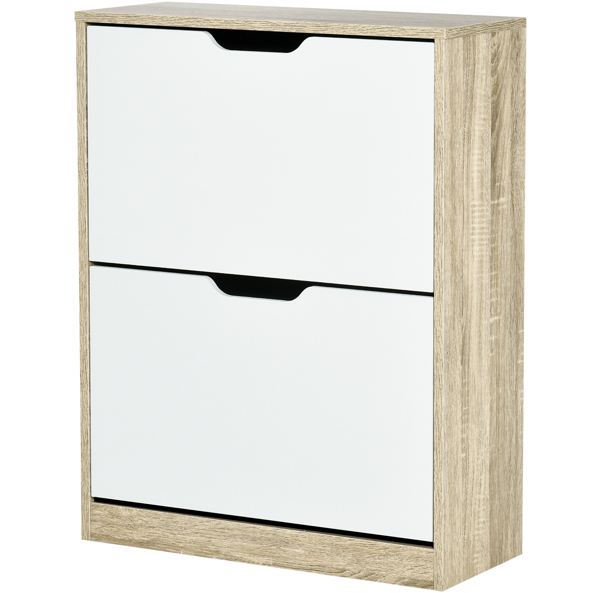 HOMCOM Armoire à Chaussures Gain de Place Fine à 2 Tiroirs pour 8 Paires de Chaussures 62,5x26x81 cm, Bois et Blanc