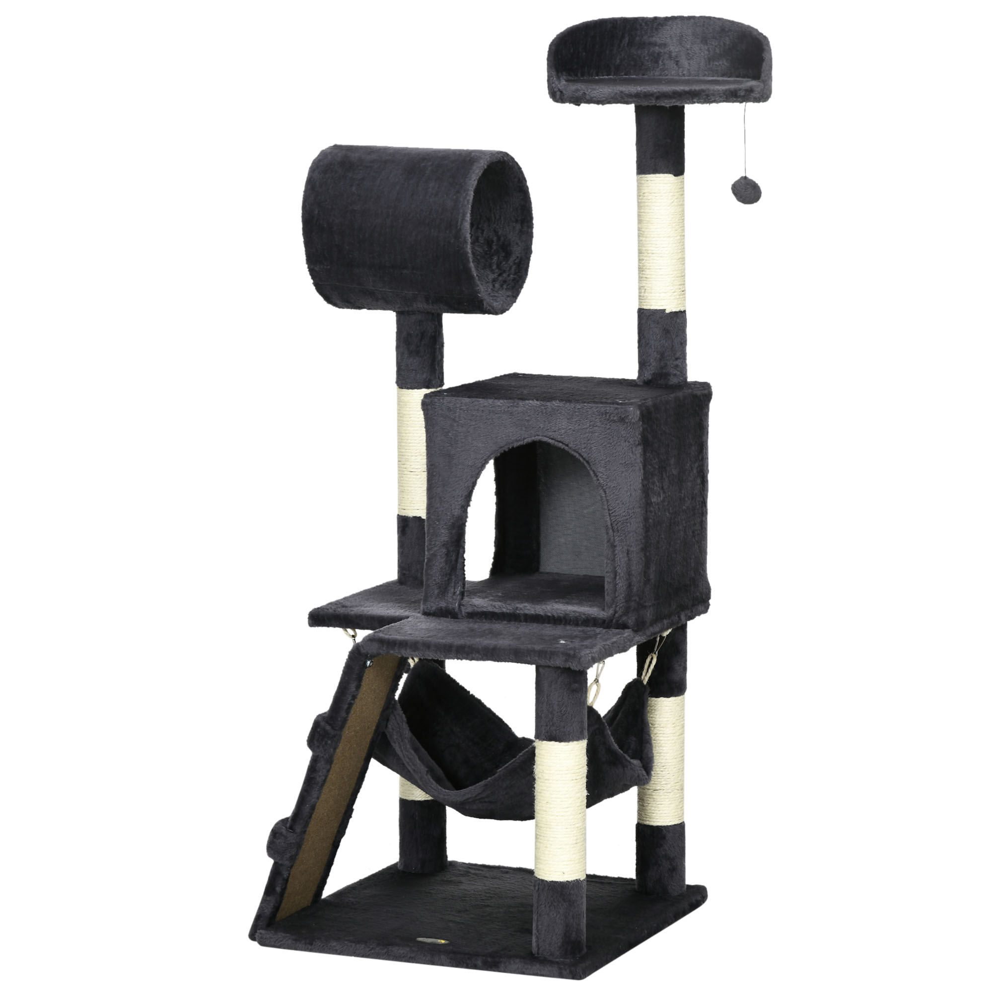 Comparer les prix de PawHut Arbre à Chats avec Griffoir pour Chats, Maison pour Chats, Hamac, Lit, Tunnel et Balle, 48x48x125 cm, Gris Foncé