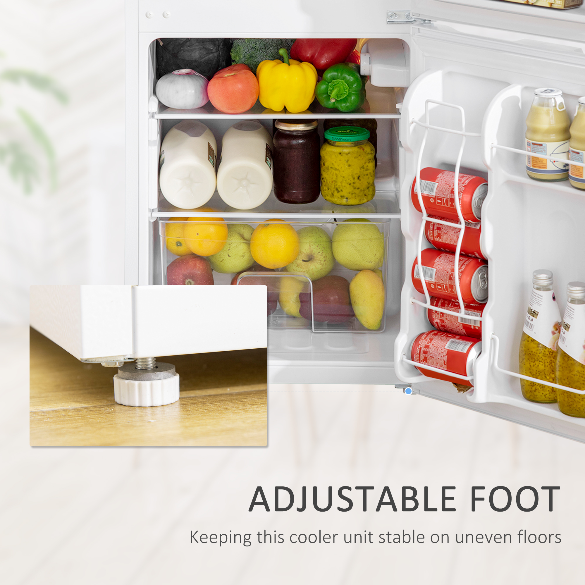 HOMCOM 88L Under Counter Fridge Freezer, Small Refrigerator with 5-Setting, 3 Star Freezer Rating, White 9