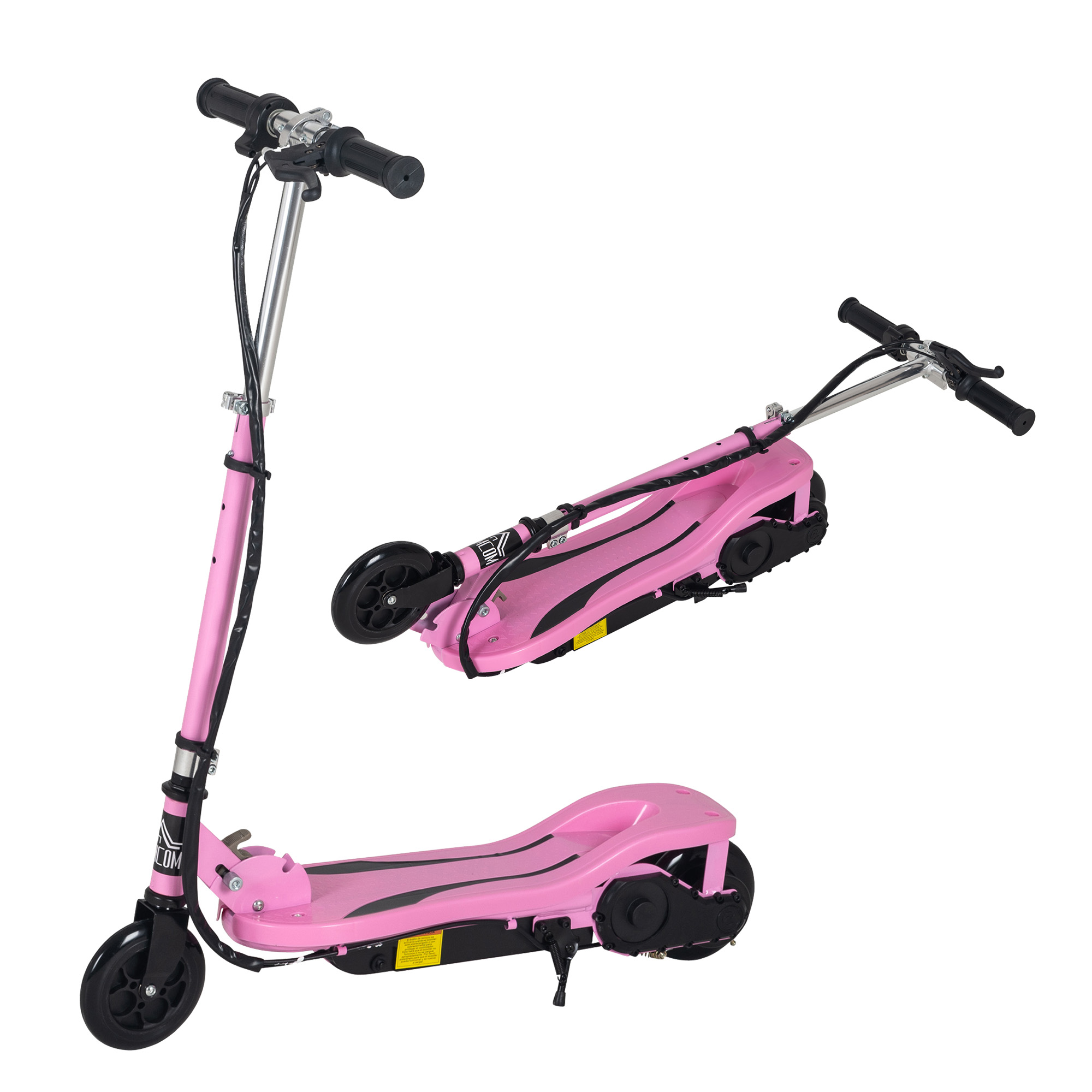 HOMCOM Trottinette Électrique Pliable pour Enfants de 7 à 14 Ans Max. 50 kg Scooter avec Vitesse Max. 12 km/h Hauteur Réglable Interrupteur de Démarrage et Freins 75x36x82-93 cm Rose