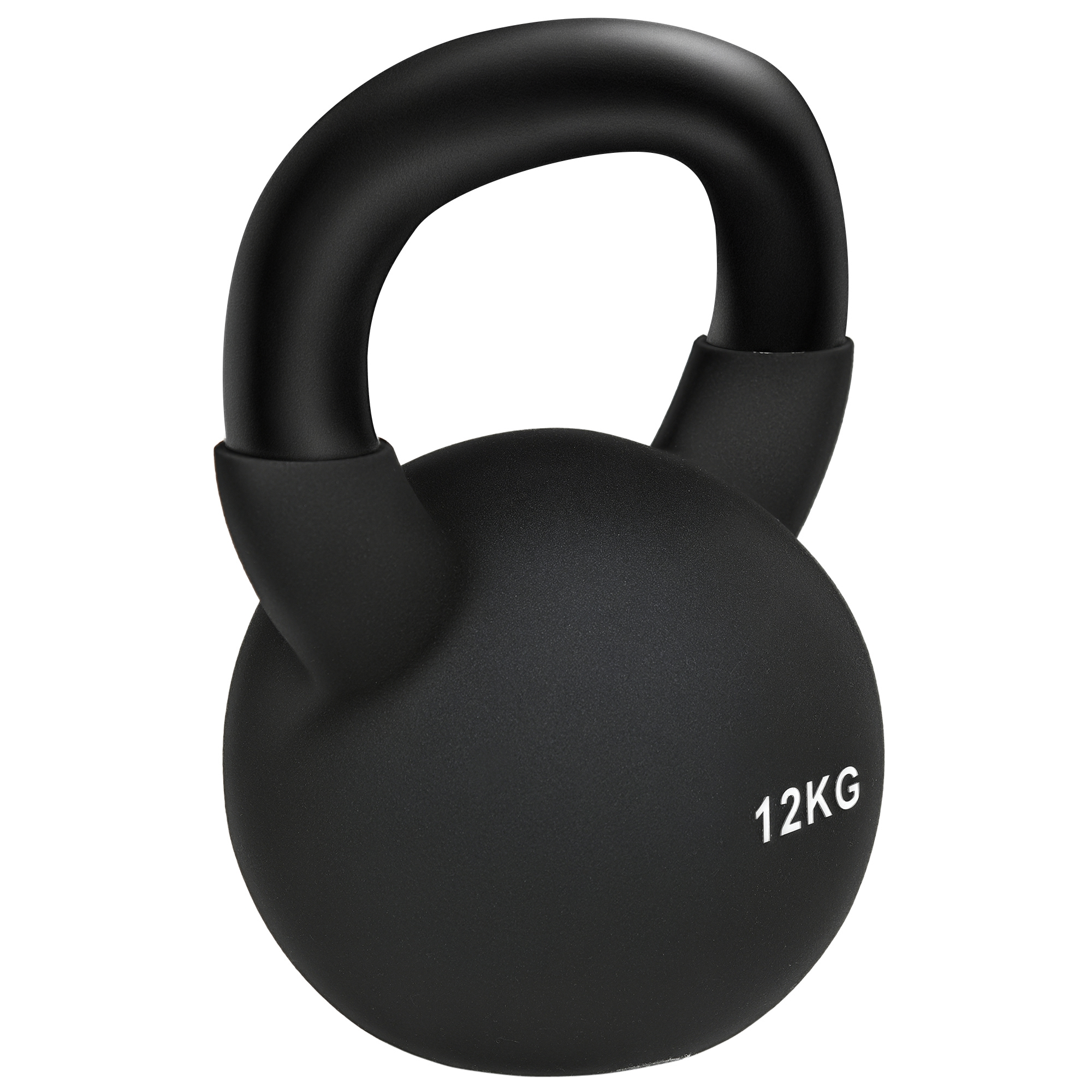 Kettlebell, Kugelhantel, 12 kg, mit Kunststoffummantelung, Stahl, schwarz 20 x 13 x 22cm