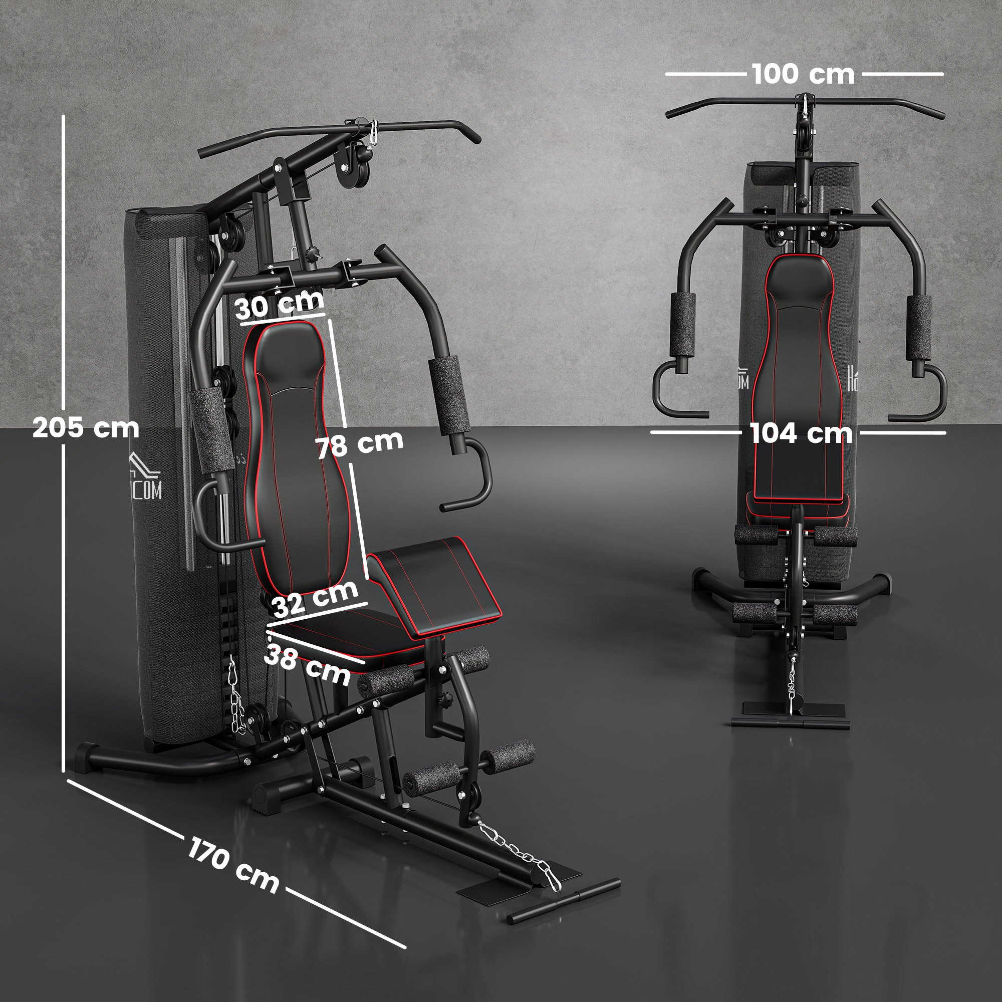 HOMCOM Multifunctional Home Gym Equipment Workout Station, Chest Station, Butterfly Press & Leg Developer, 45kg Weight Stack Multi Gym Machine Fitness Equipment for Full Body Fitness 3