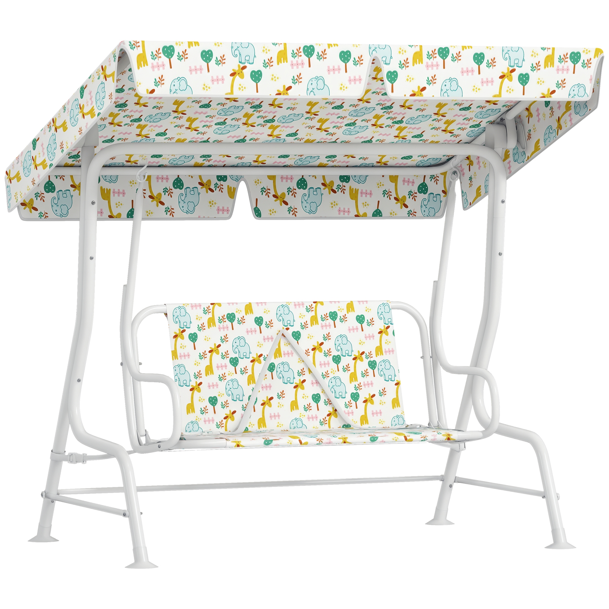 AIYAPLAY Dondolo per Bambini da Esterno a 2 Posti con Tettuccio Regolabile e Cinture di Sicurezza, 112x75x120 cm, Bianco