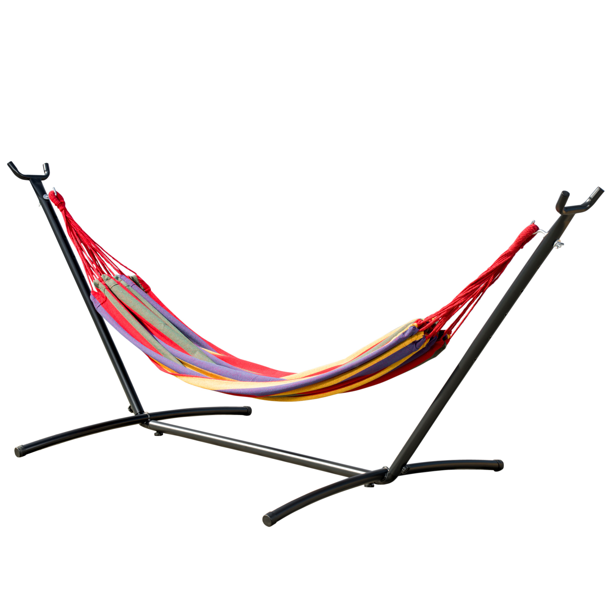 Outsunny Hamac de Jardin Autoportant en Acier et Coton Multicolore, Housse Incluse