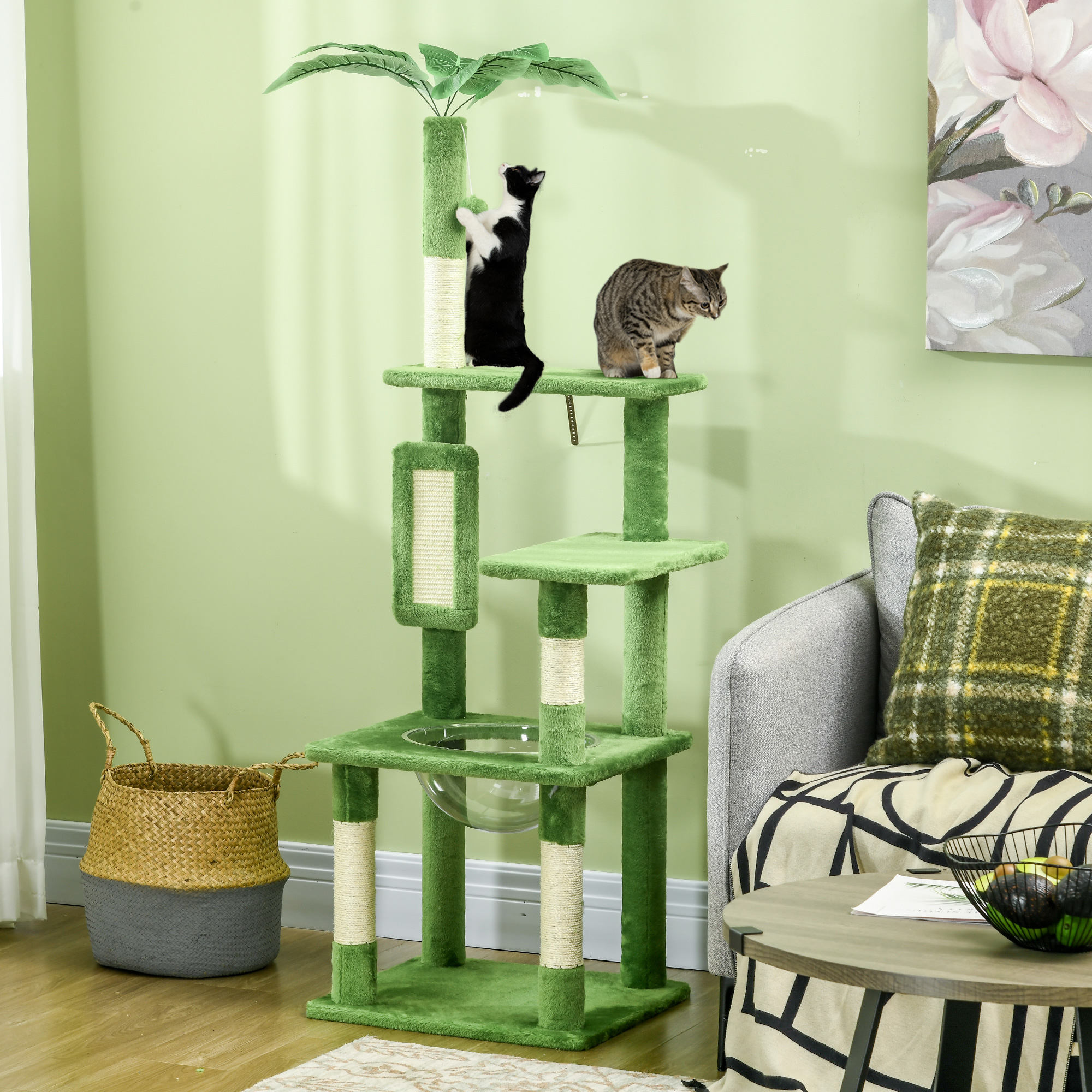 PawHut Arbre Chats Multi Niveaux Avec Hamac Et Griffoir Vert Aosom 