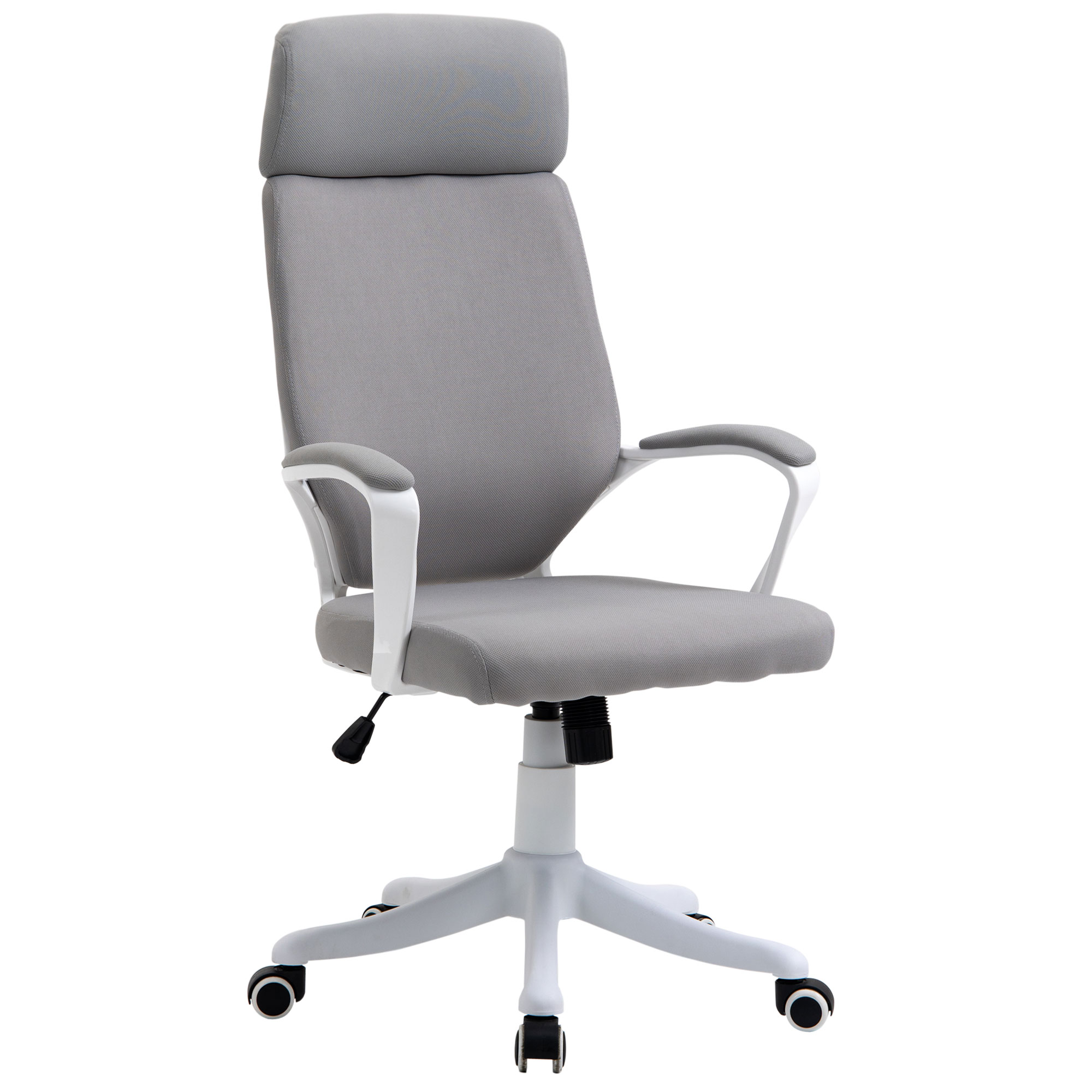 Vinsetto Silla de Oficina Ergonómica Ajustable Giratoria con Reposabrazos y Reposacabezas en Tela Gris 63x65x113-123 cm | Aosom España