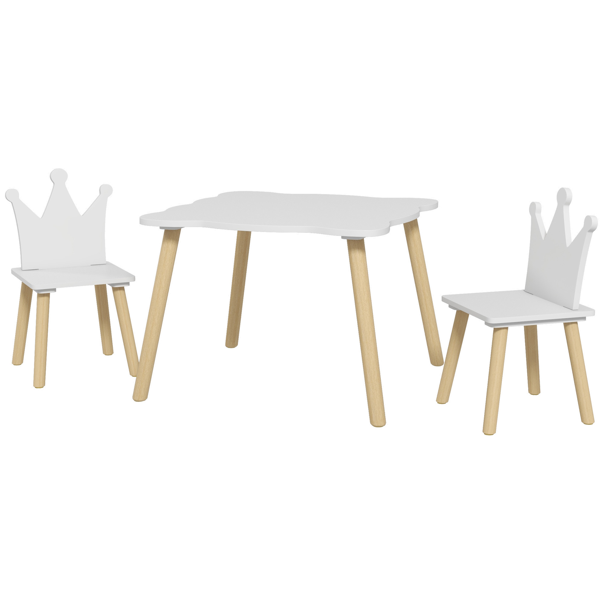 AIYAPLAY Set Table et 2 Chaises pour Enfants avec Dossier en Couronne, Âge 3-6 Ans, Blanc