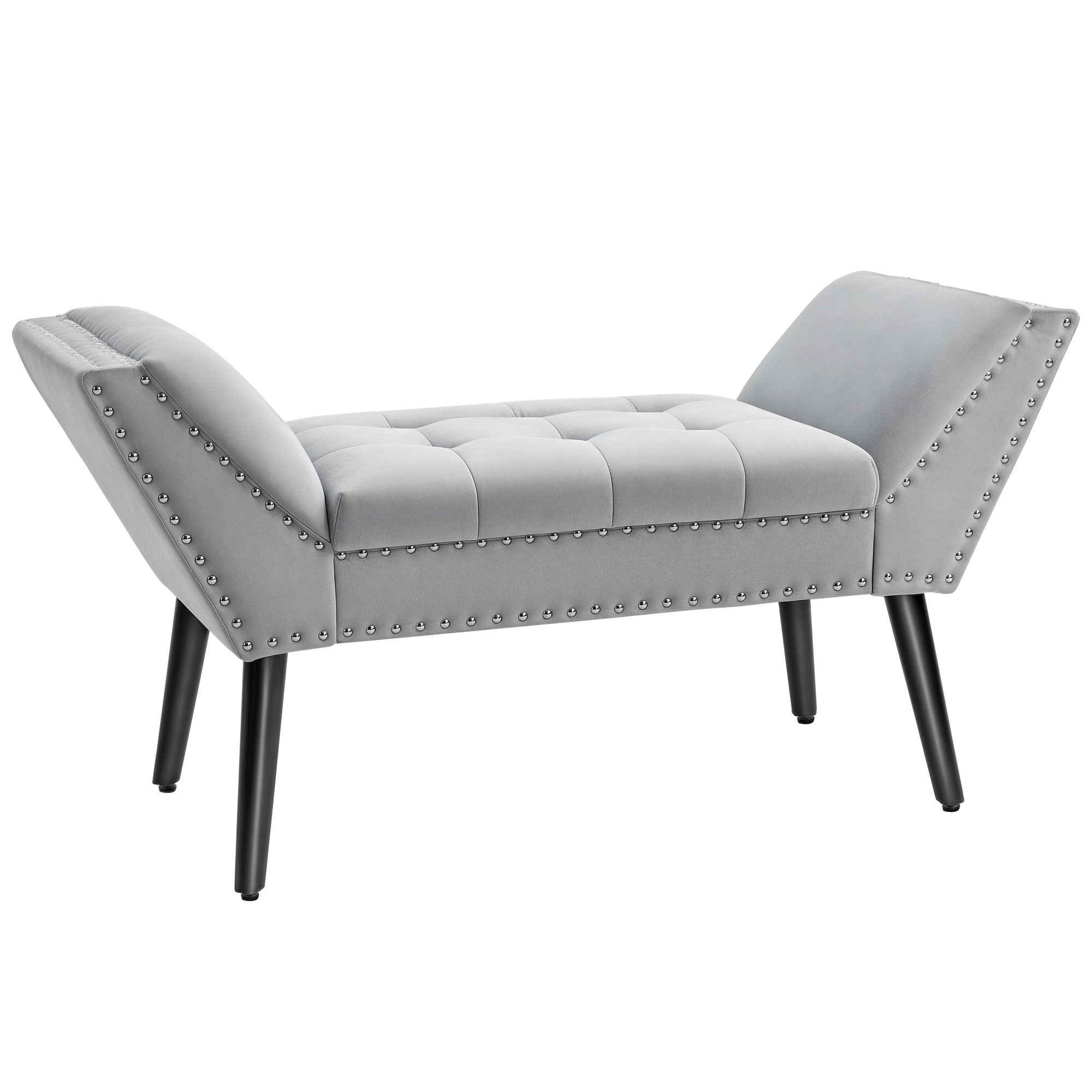 HOMCOM Sitzbank Polsterbank modern Bettbank mit Knöpfen aus Gummiholz und Samt in Hellgrau 114x46x56cm für Flur & Wohnzimmer   Aosom.de – HOMCOM
