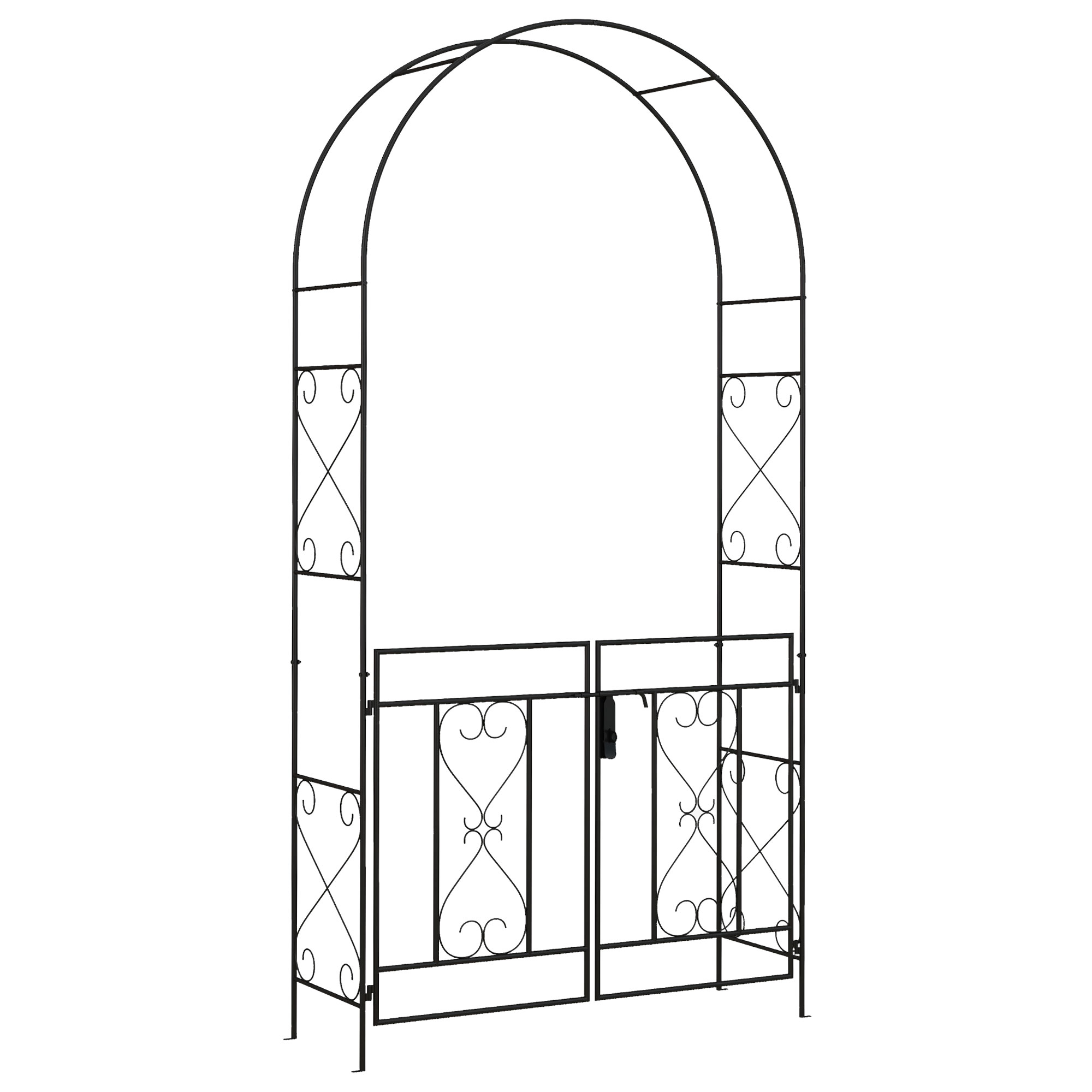 Outsunny Arcadă de Grădină cu poartă Arcadă cu rozariu Stilul Fier Forjat dim. 114L x 36l x 232H cm metal epoxidat Negru | Aosom Romania