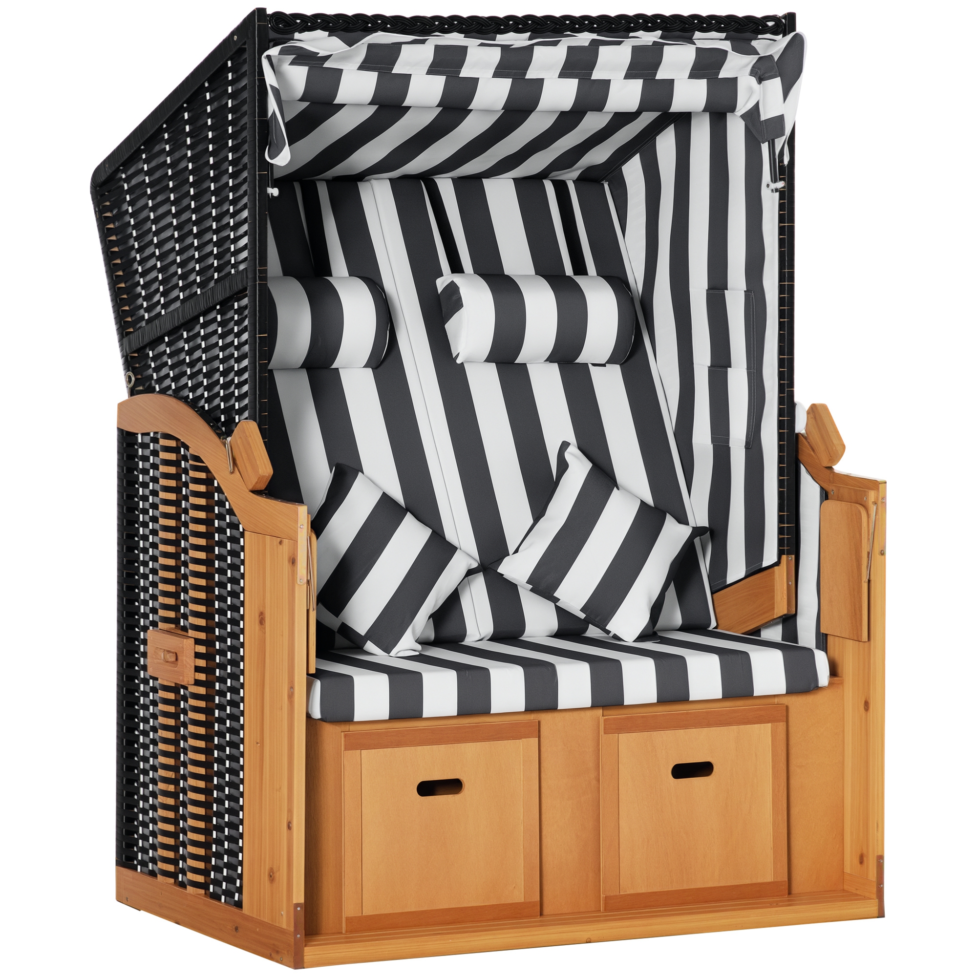 Outsunny Strandkorb Doppelliege mit Dach & Getränkehalter, 5-Stufen Rückenl günstig online kaufen