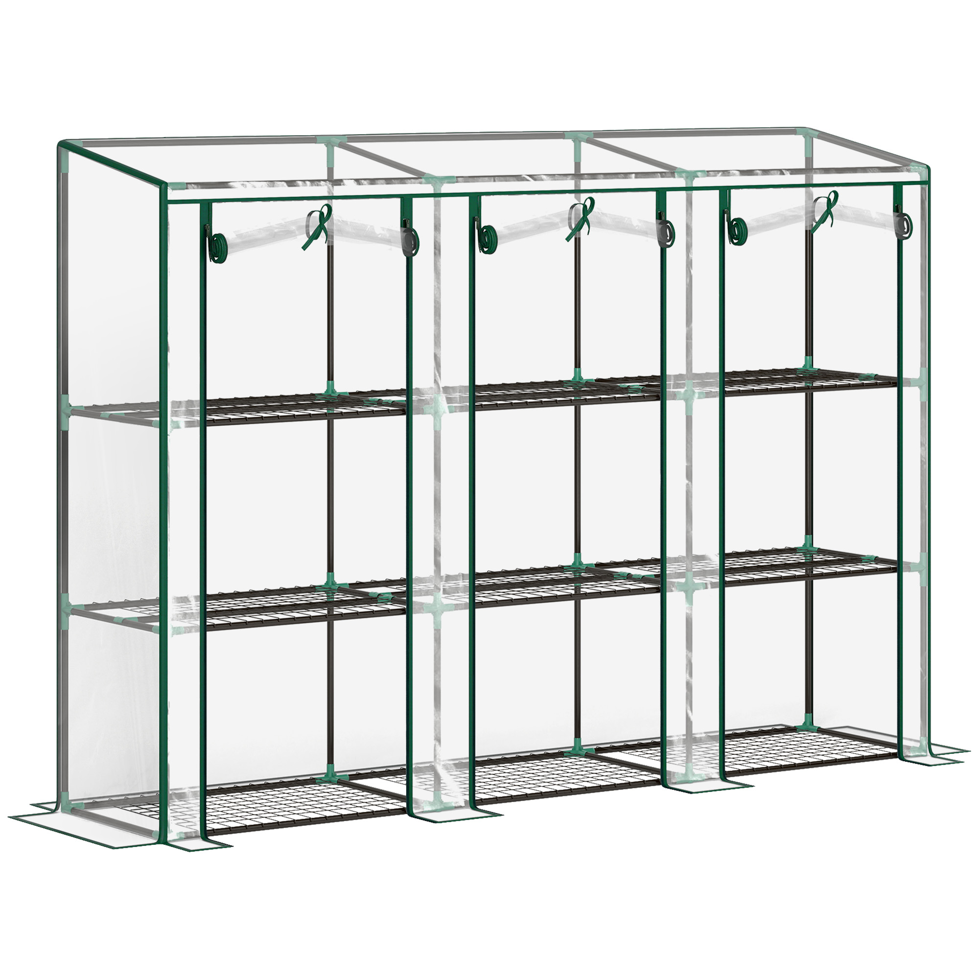 Outsunny Seră de grădină cu rafturi la 3 niveluri, seră de balcon cu 3 uși rulante cu fermoar, 215 x 46 x 151 cm, verde | Aosom Romania