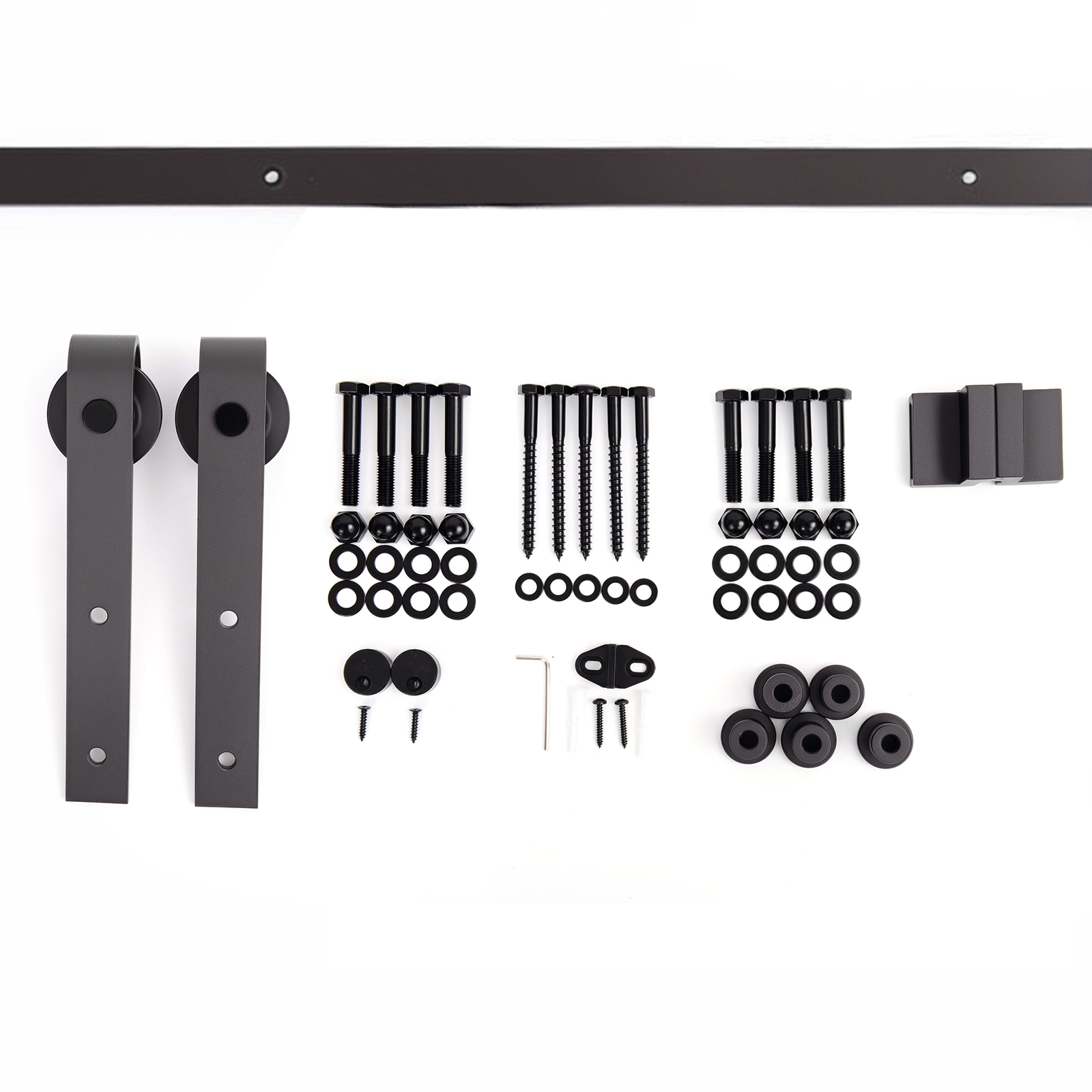 HOMCOM Kit de Herraje para Puerta Corredera de Madera 200 cm Accesorios Guía de Riel Acero al Carbono Carga 90 kg Marrón | Aosom España